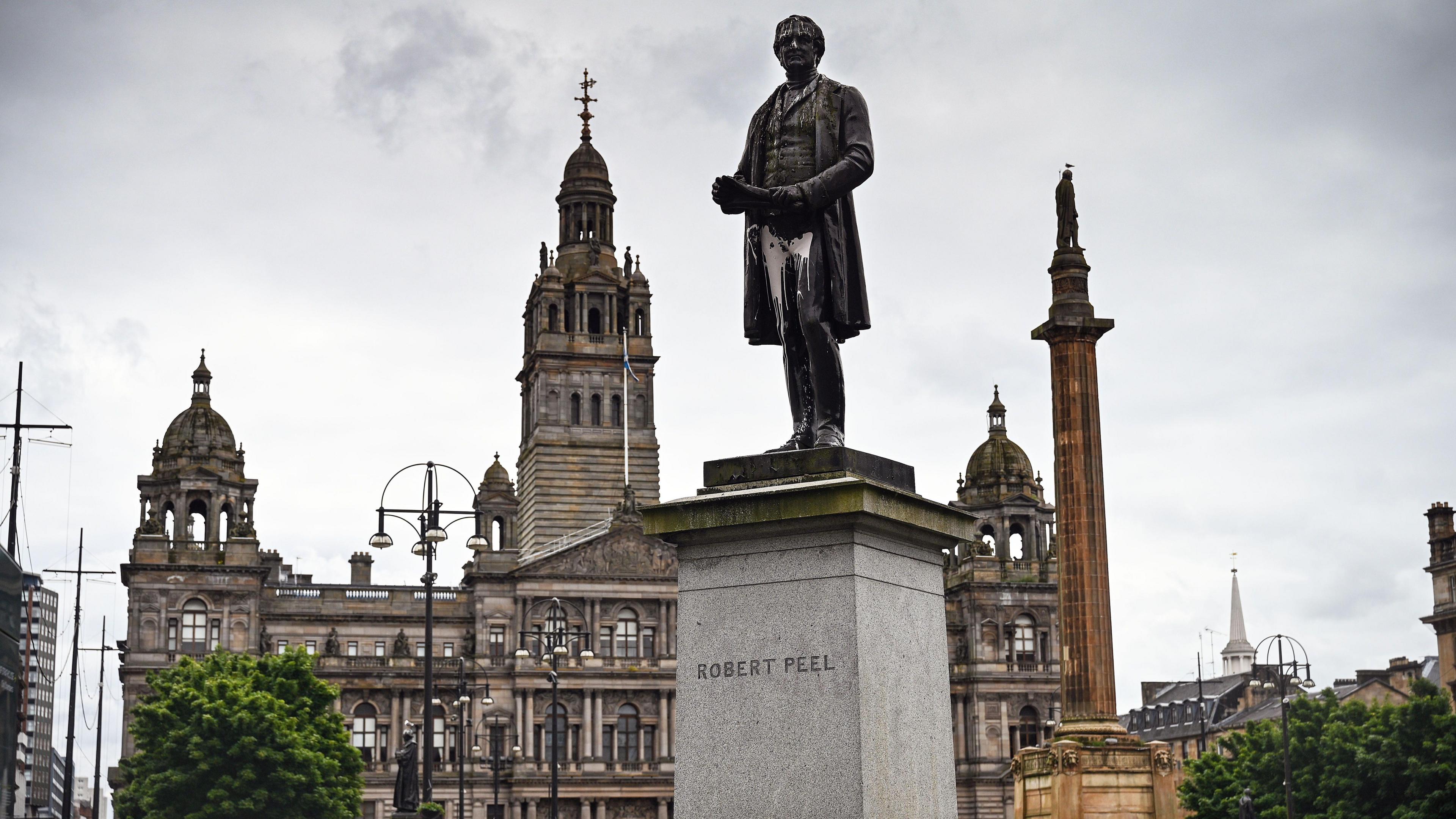 A statue of Robert Peel - the prime minister whose father had links to the slave trade - in Glasgow's George Square.