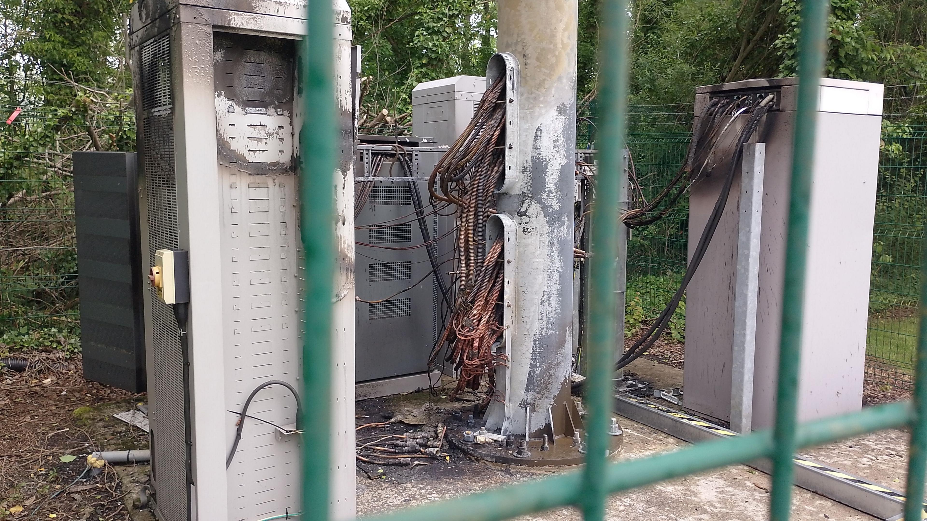 A view of the set alight 5g mast
