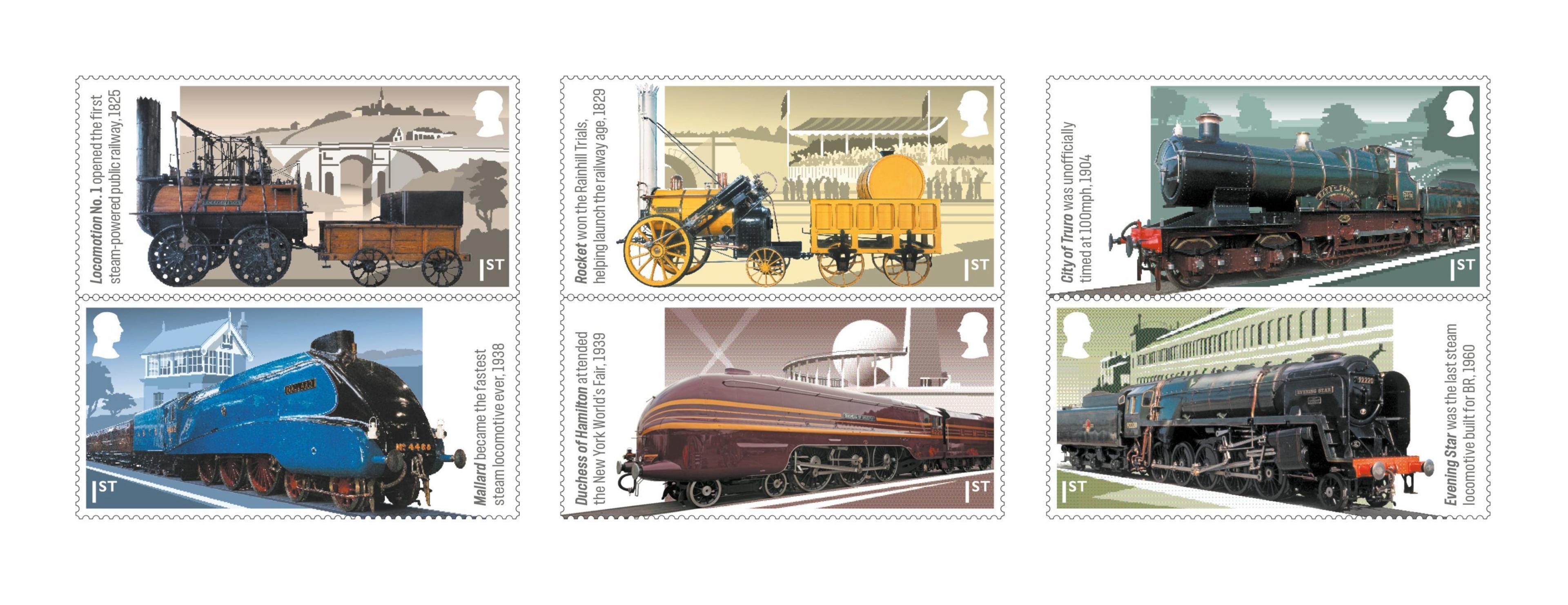 A set of six stamps to celebrate British steam locomotives and the development of UK railways