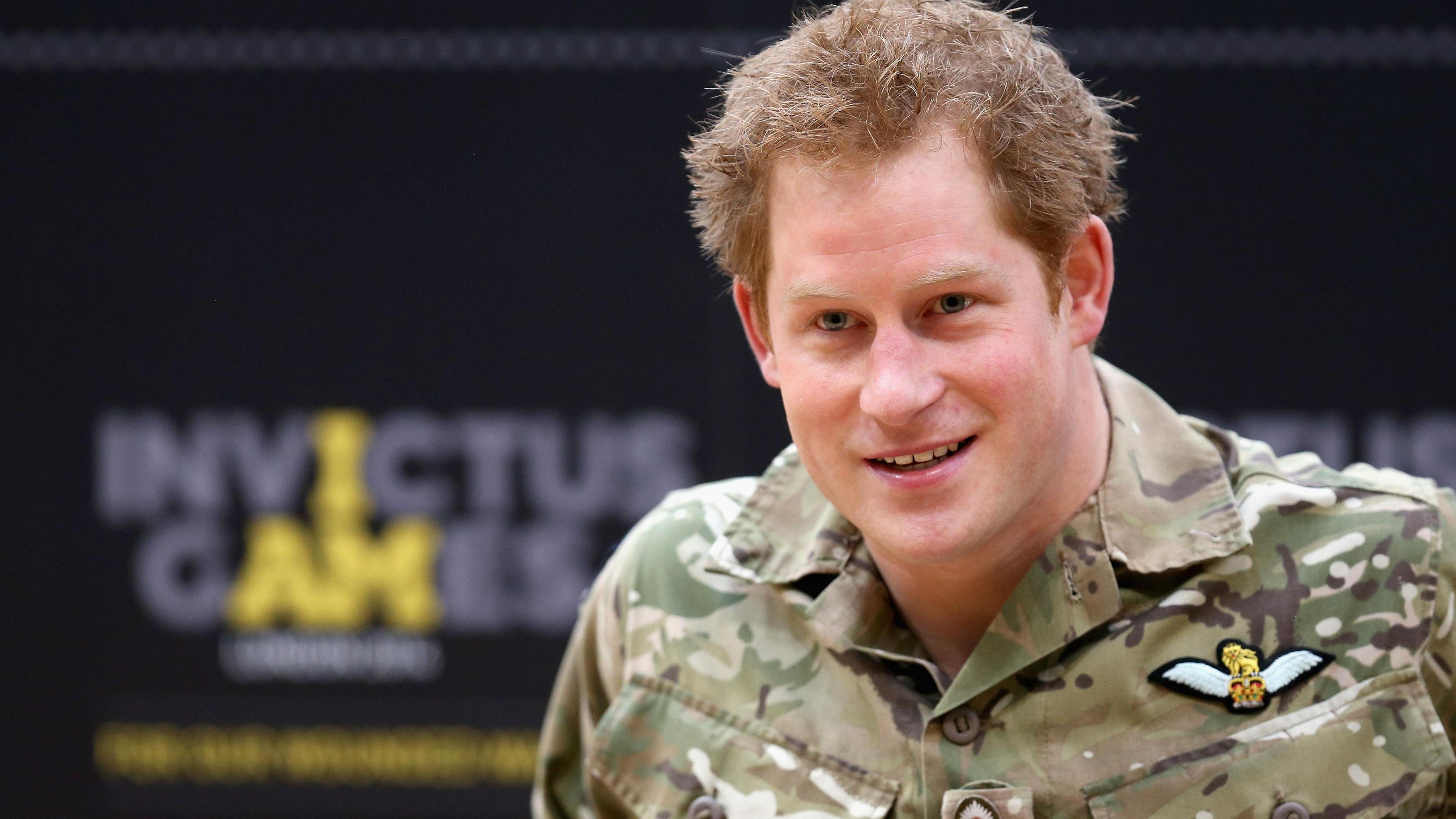 Prince Harry wearing Army uniform gives a speech at the media launch for the Invictus Games 2014 at the Copper Box Arena in the Olympic Park on March 6, 2014 in London, England.