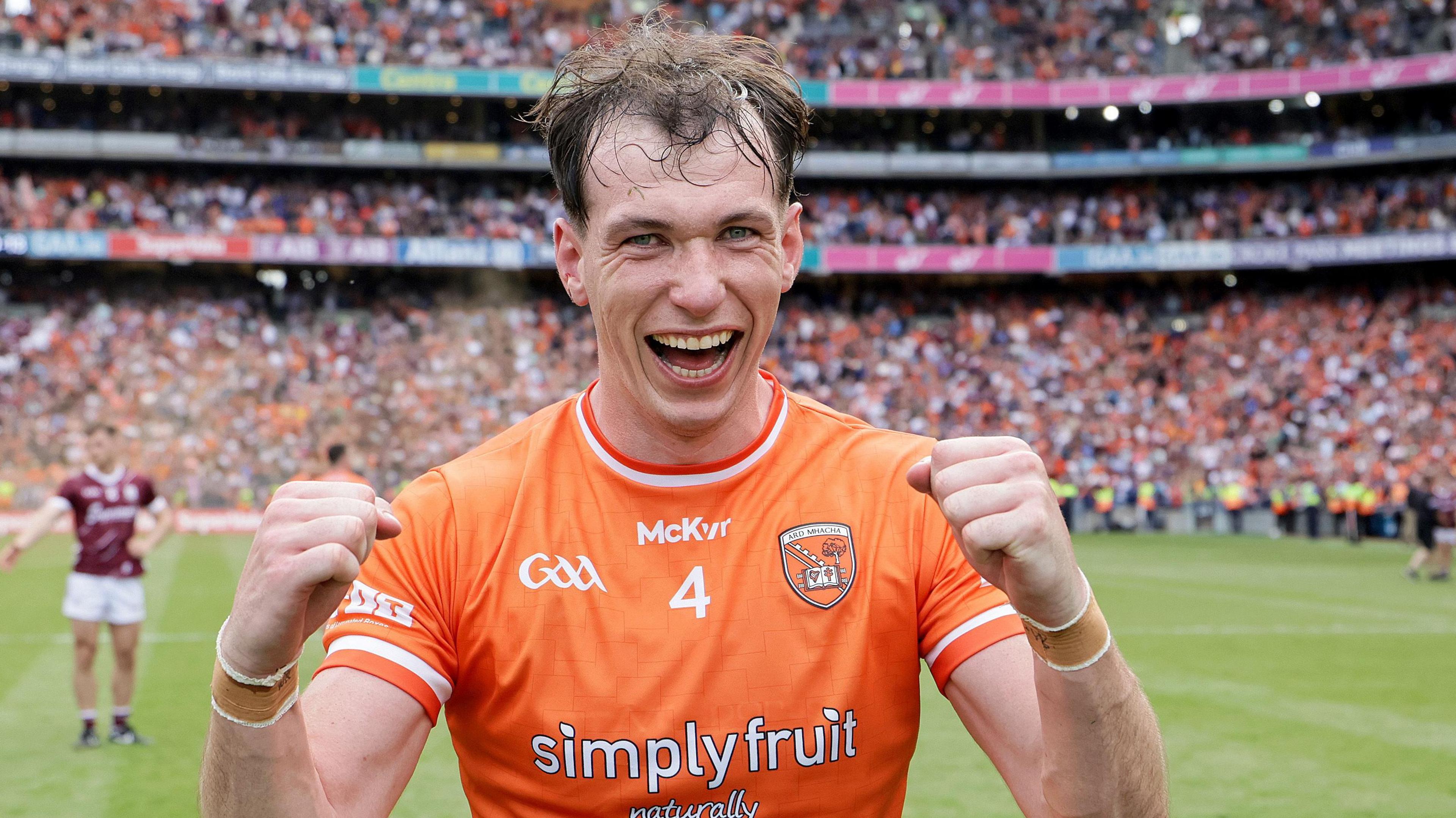 Barry McCambridge celebrating Armagh's All-Ireland last triumph complete Galway 