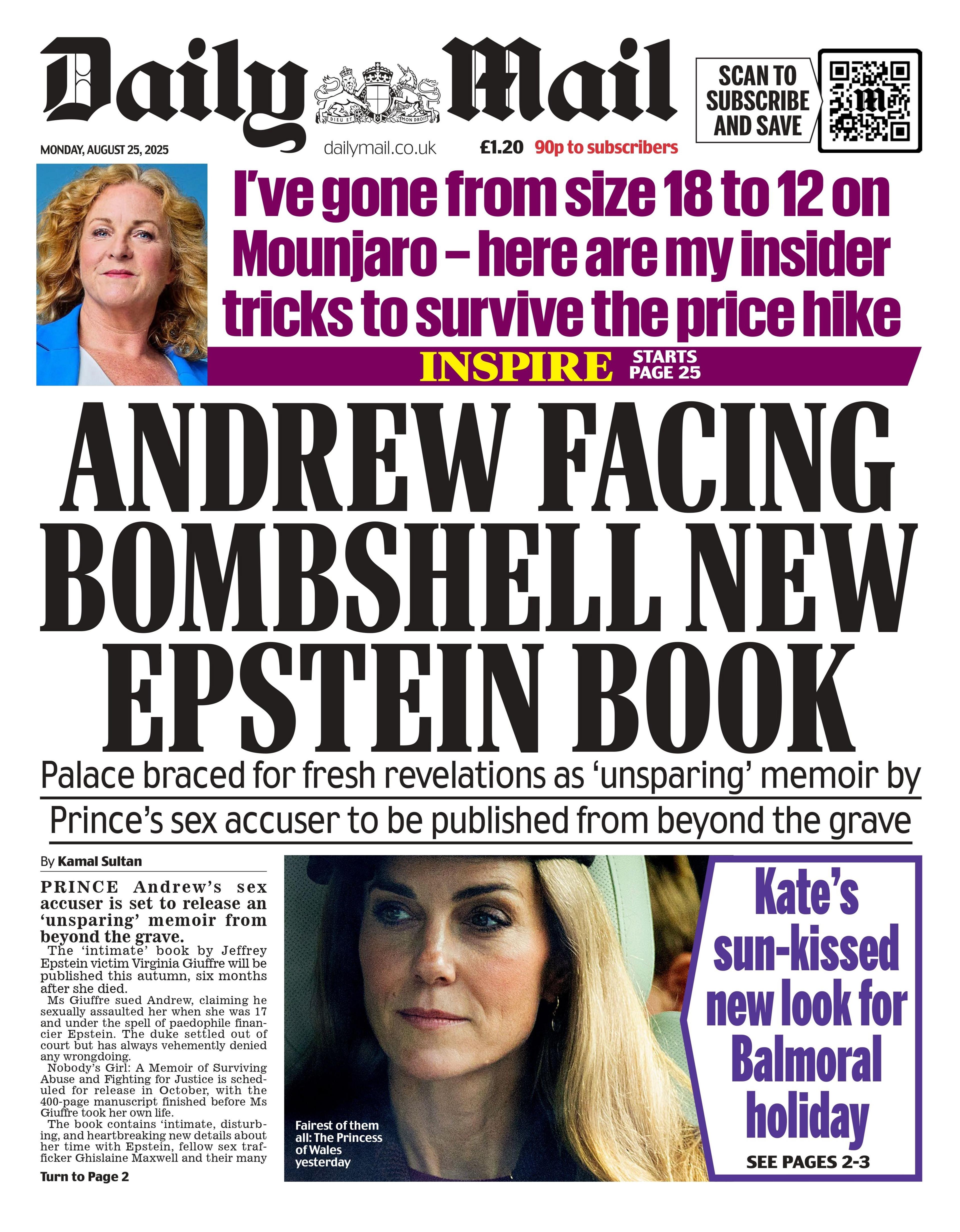 The headline on the front page of the Daily Mail reads: "Andrew facing bombshell new Epstein book".