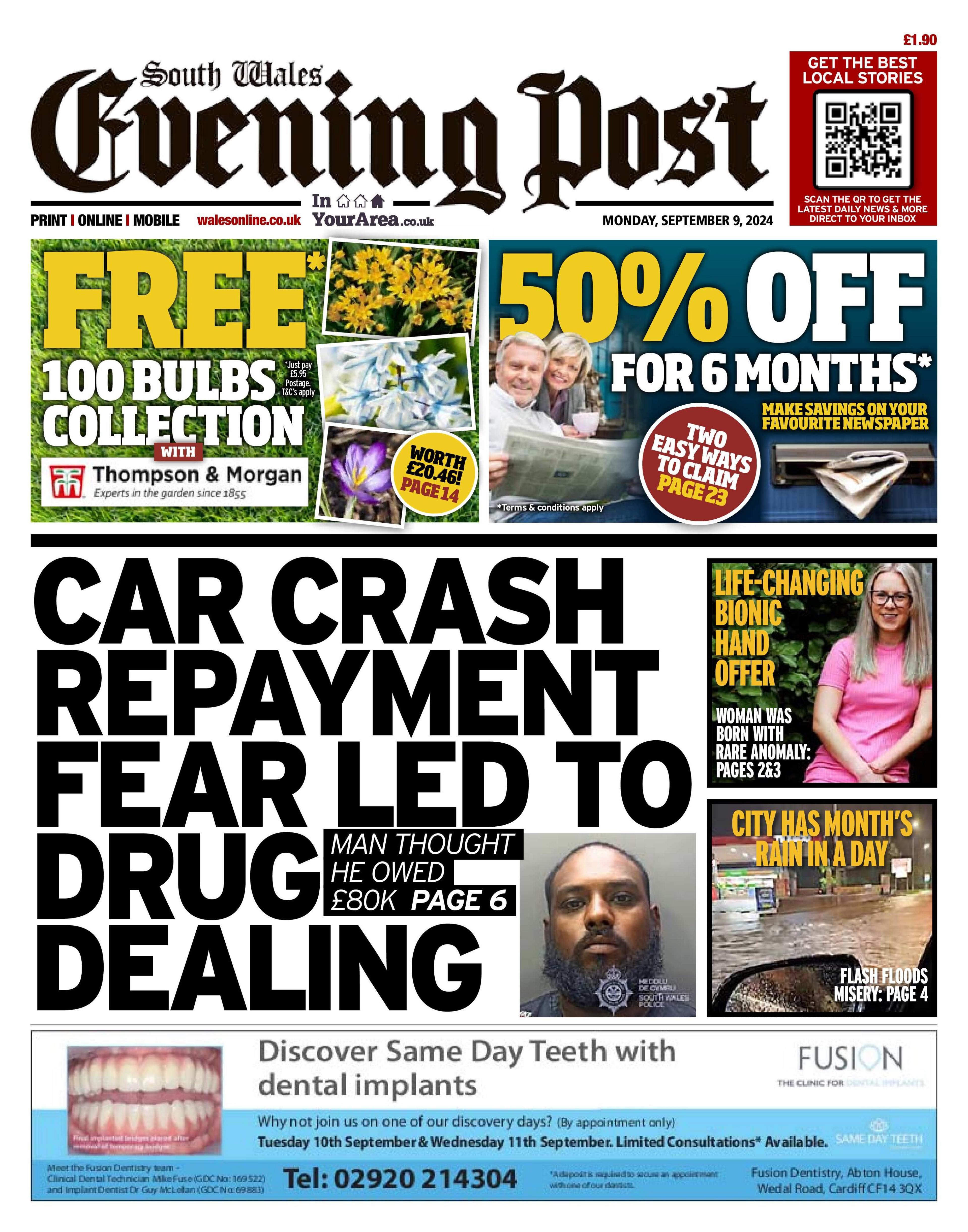 South Wales Evening Post front page 