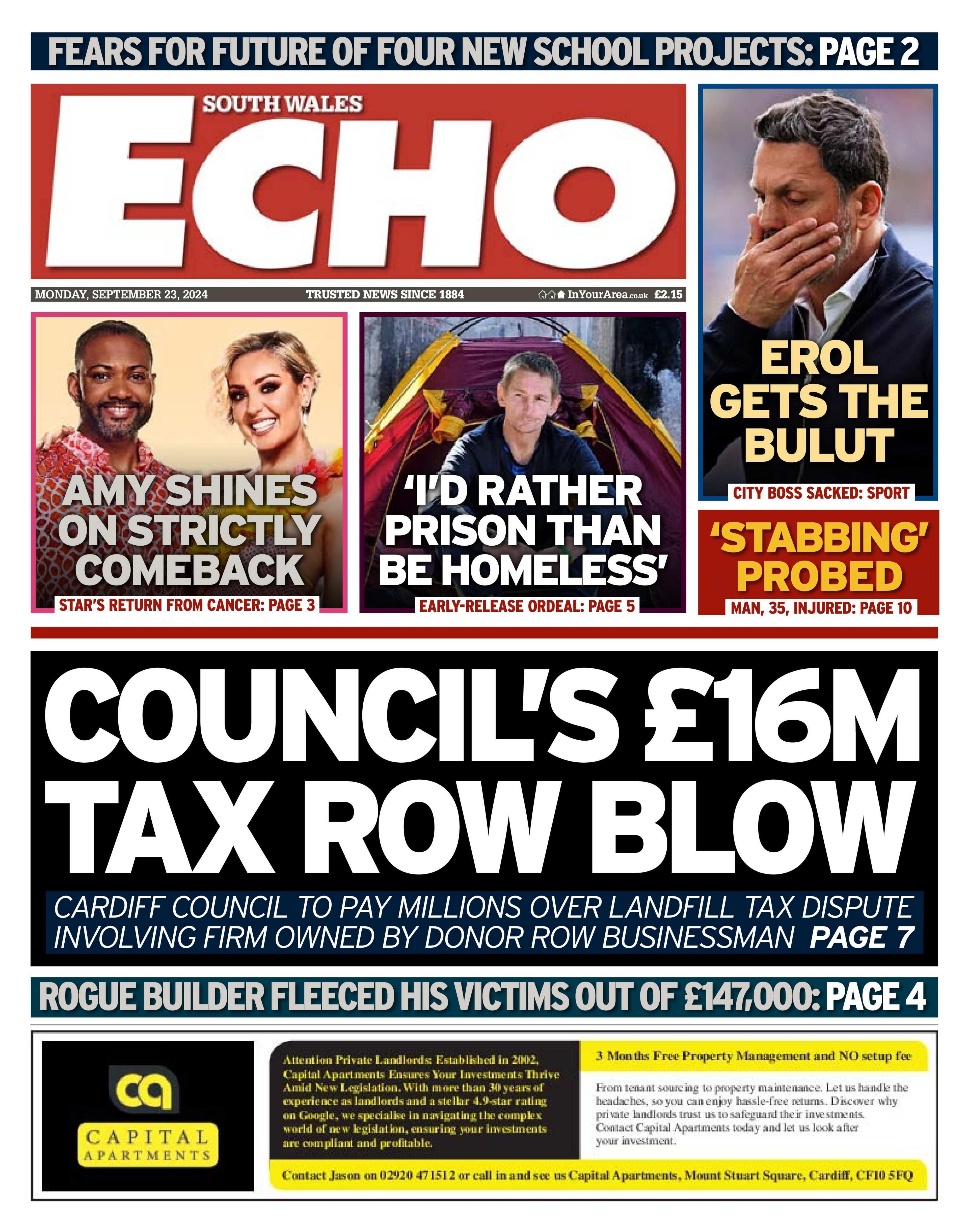 South Wales Echo front page 