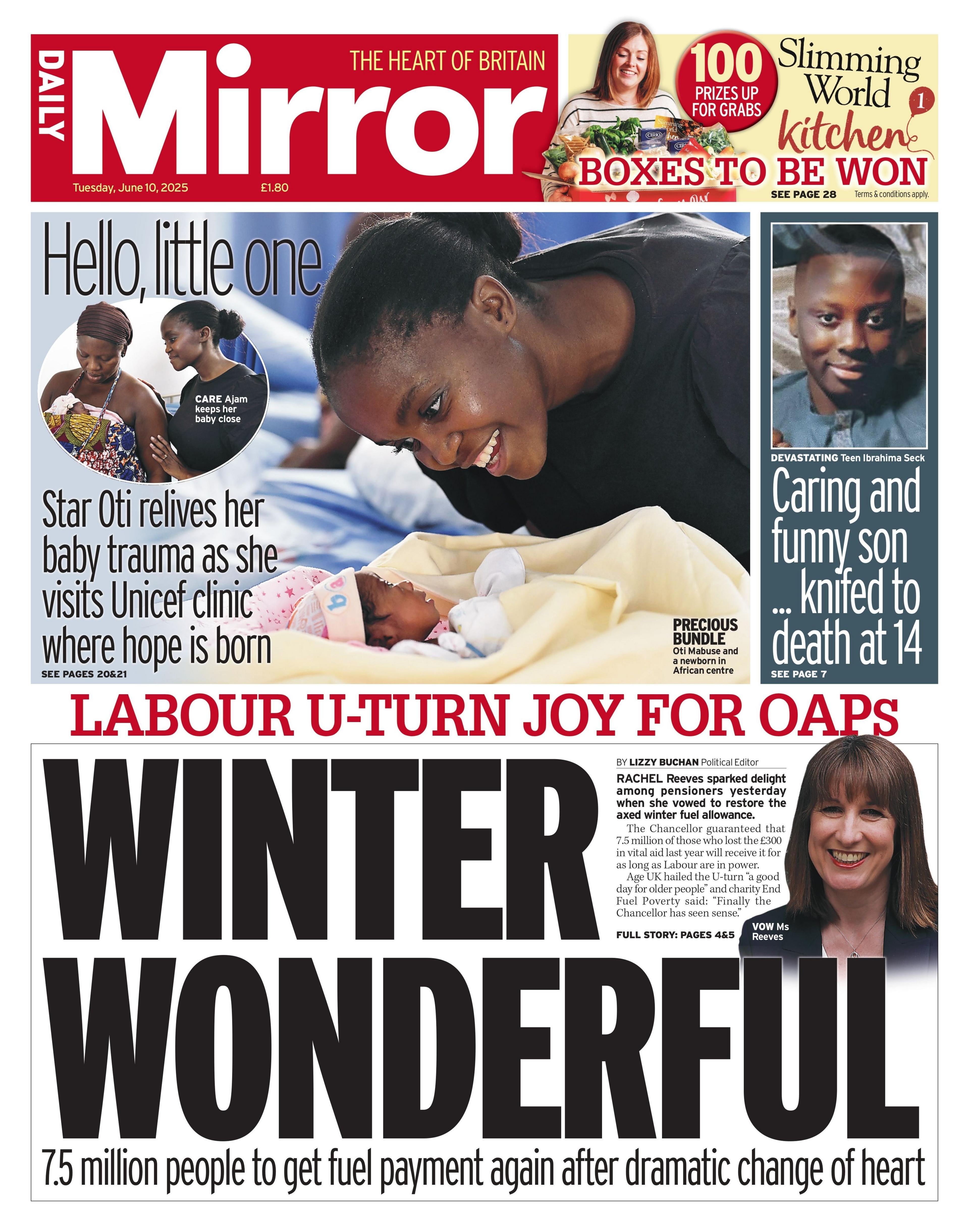The headline of the Daily Mirror reads: "Winter Wonderful".