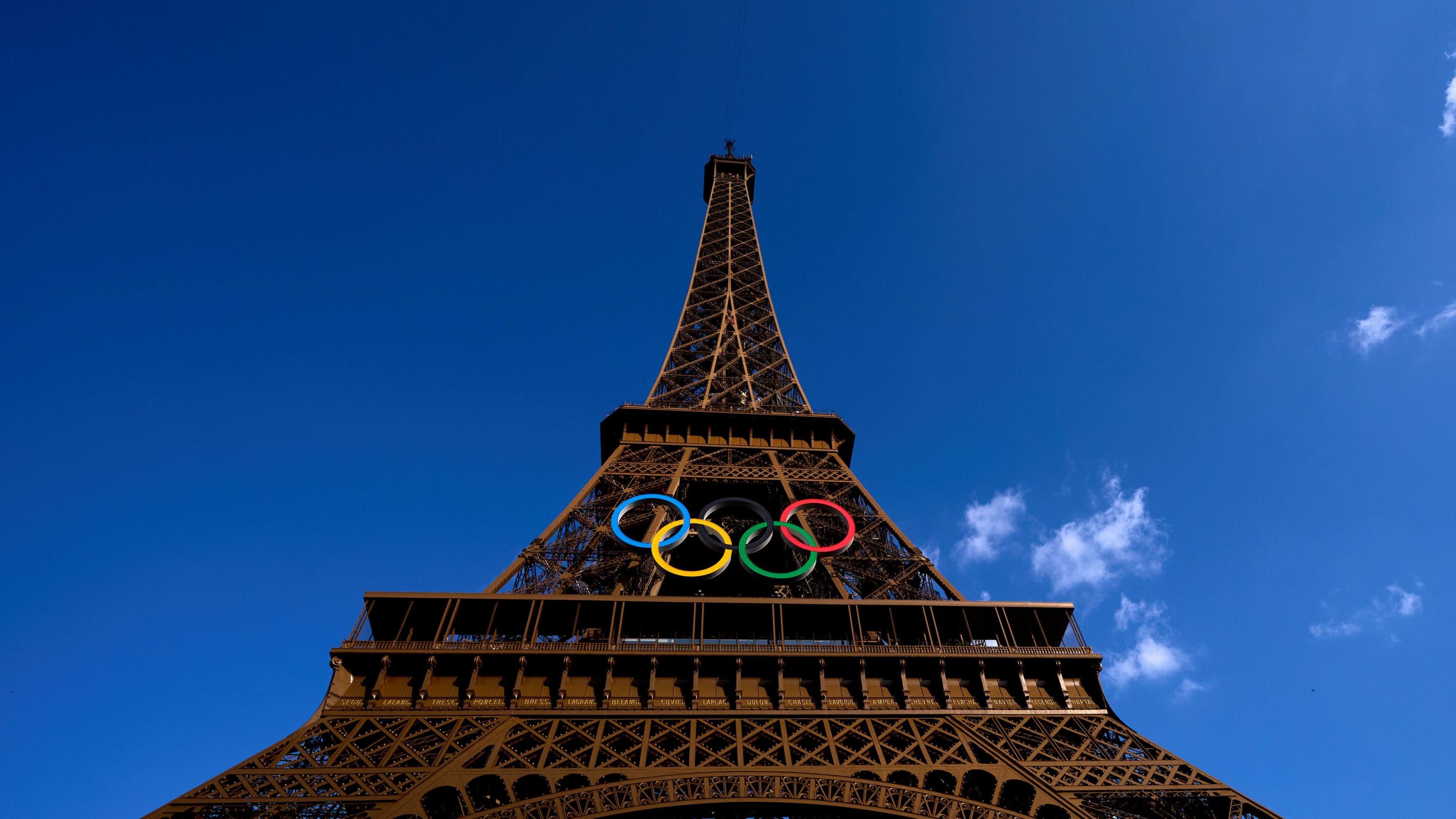 Eiffel Tower in Paris with Olympic rings