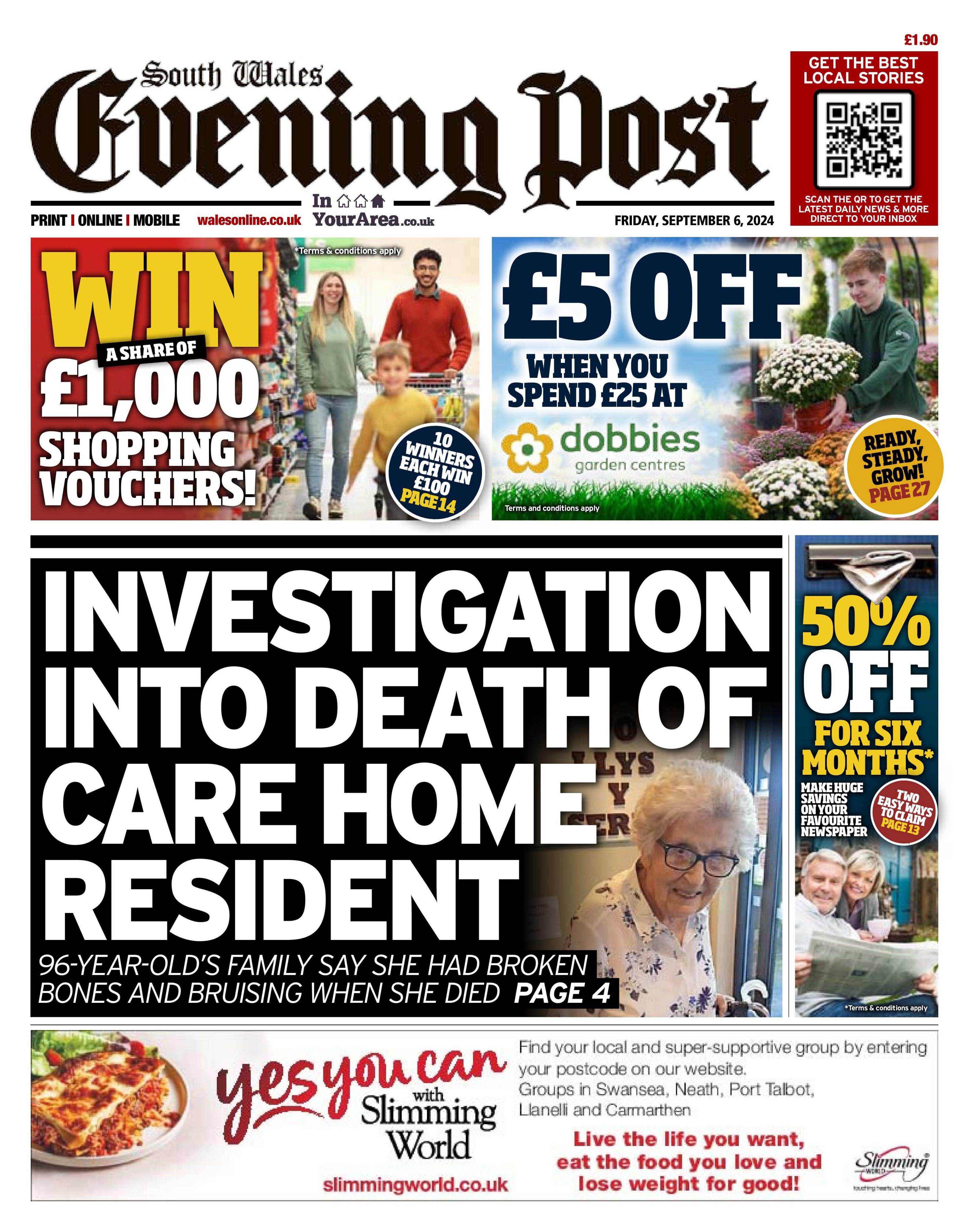 Front page of South Wales Evening Post