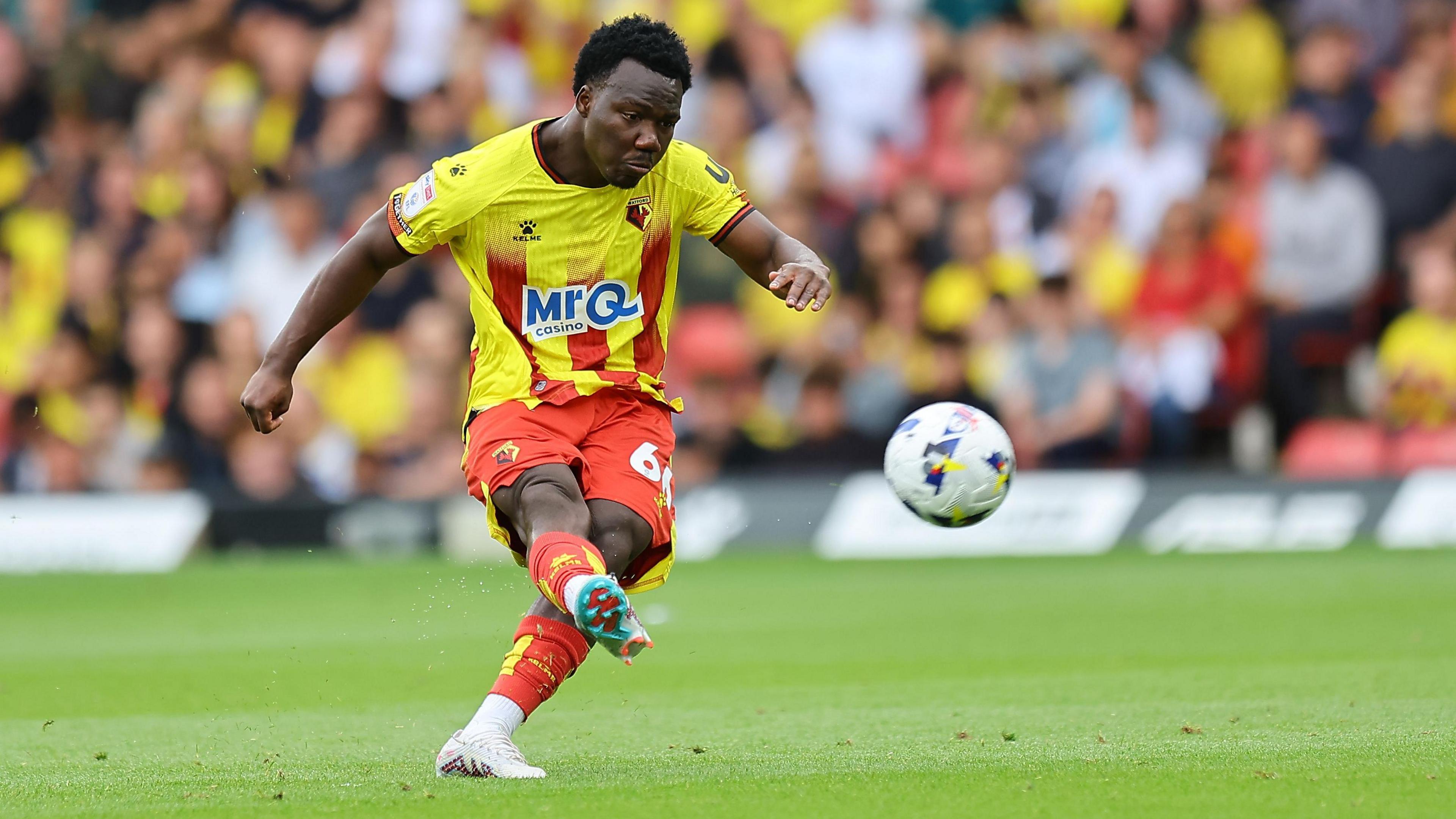 Nestory Irankunda curls a freekick towards the goal in a 2-2 draw with Southampton 