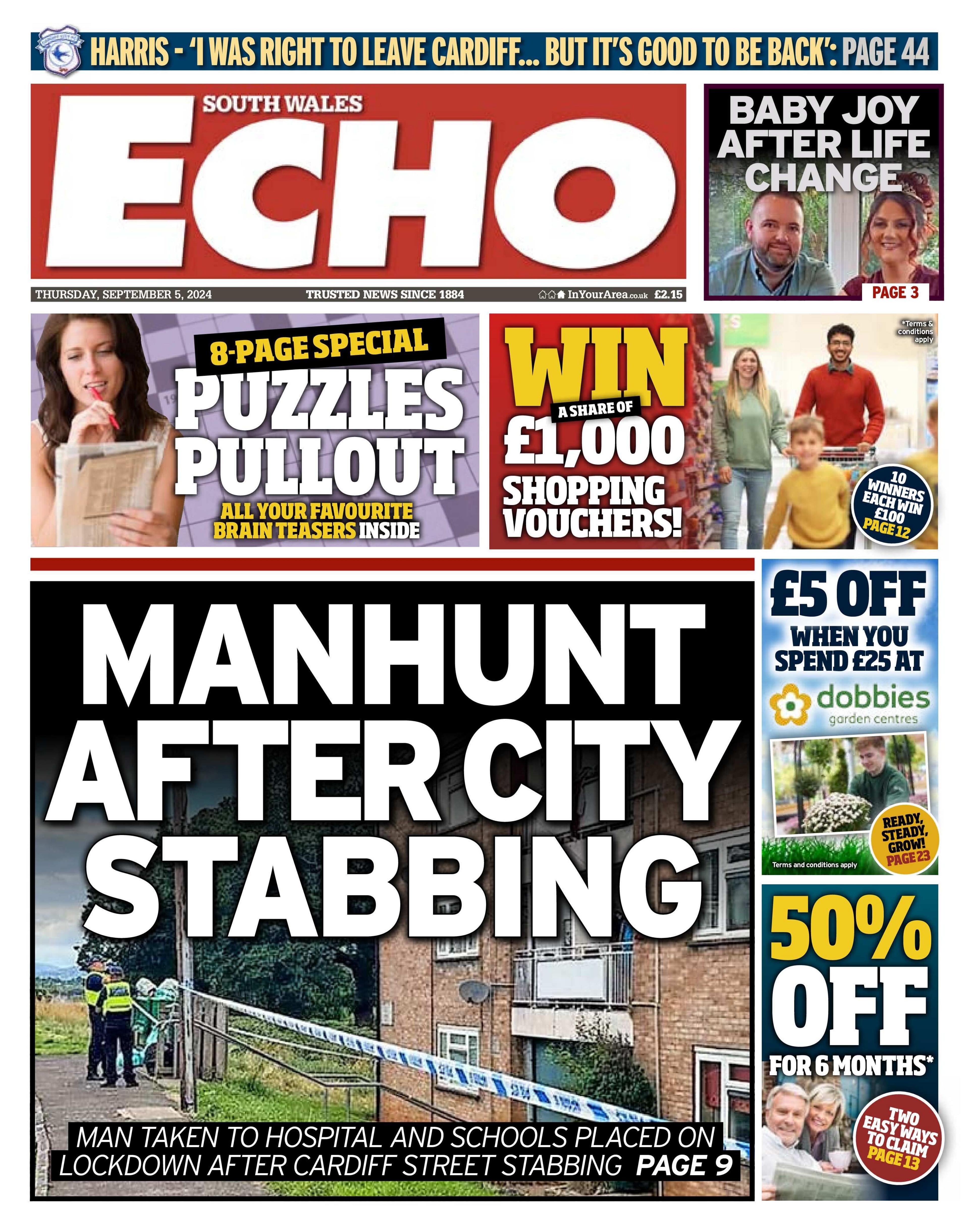 Front page of the South Wales Echo