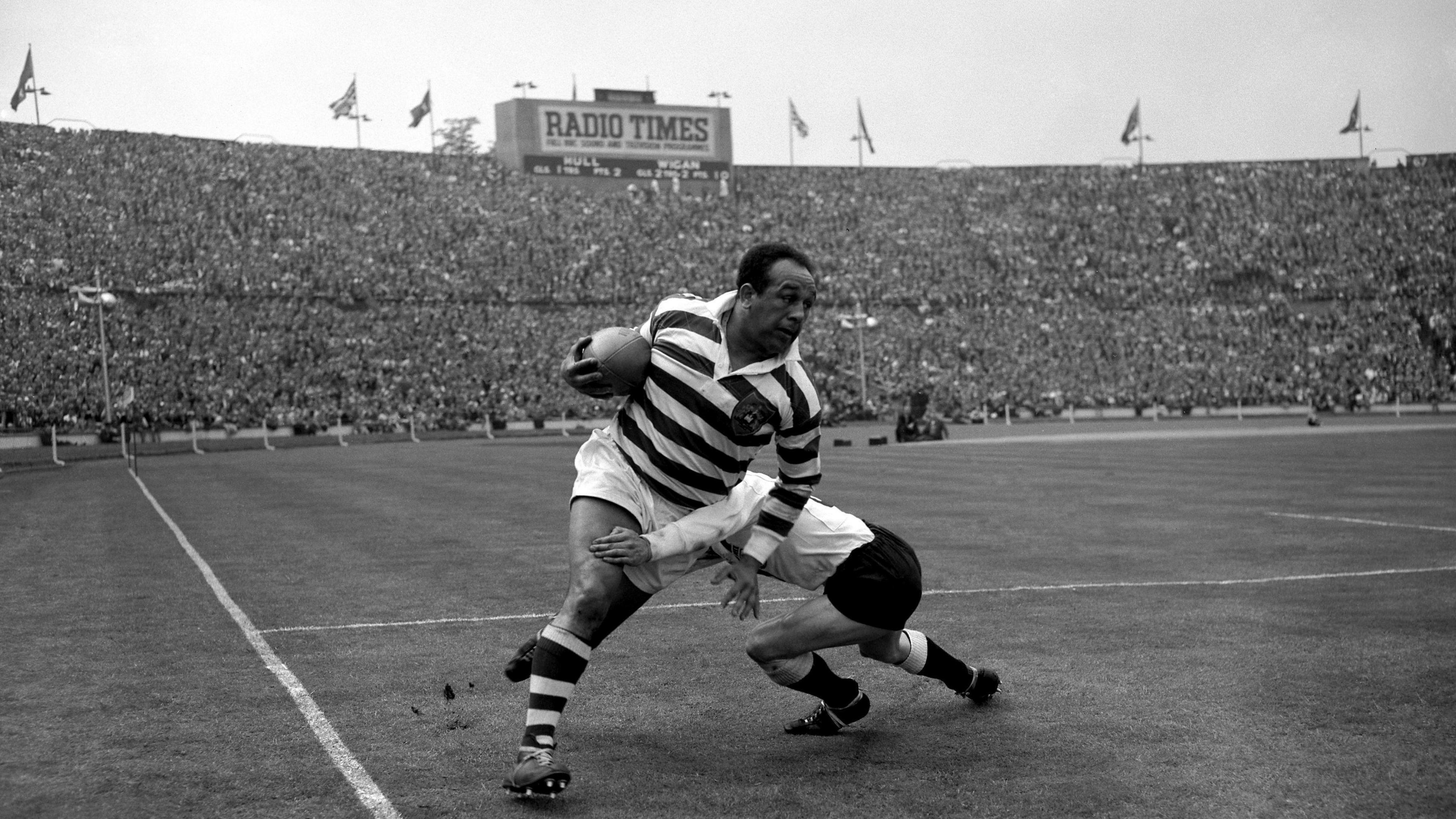 Billy Boston during the 1959 Rugby League Challenge Cup Final.