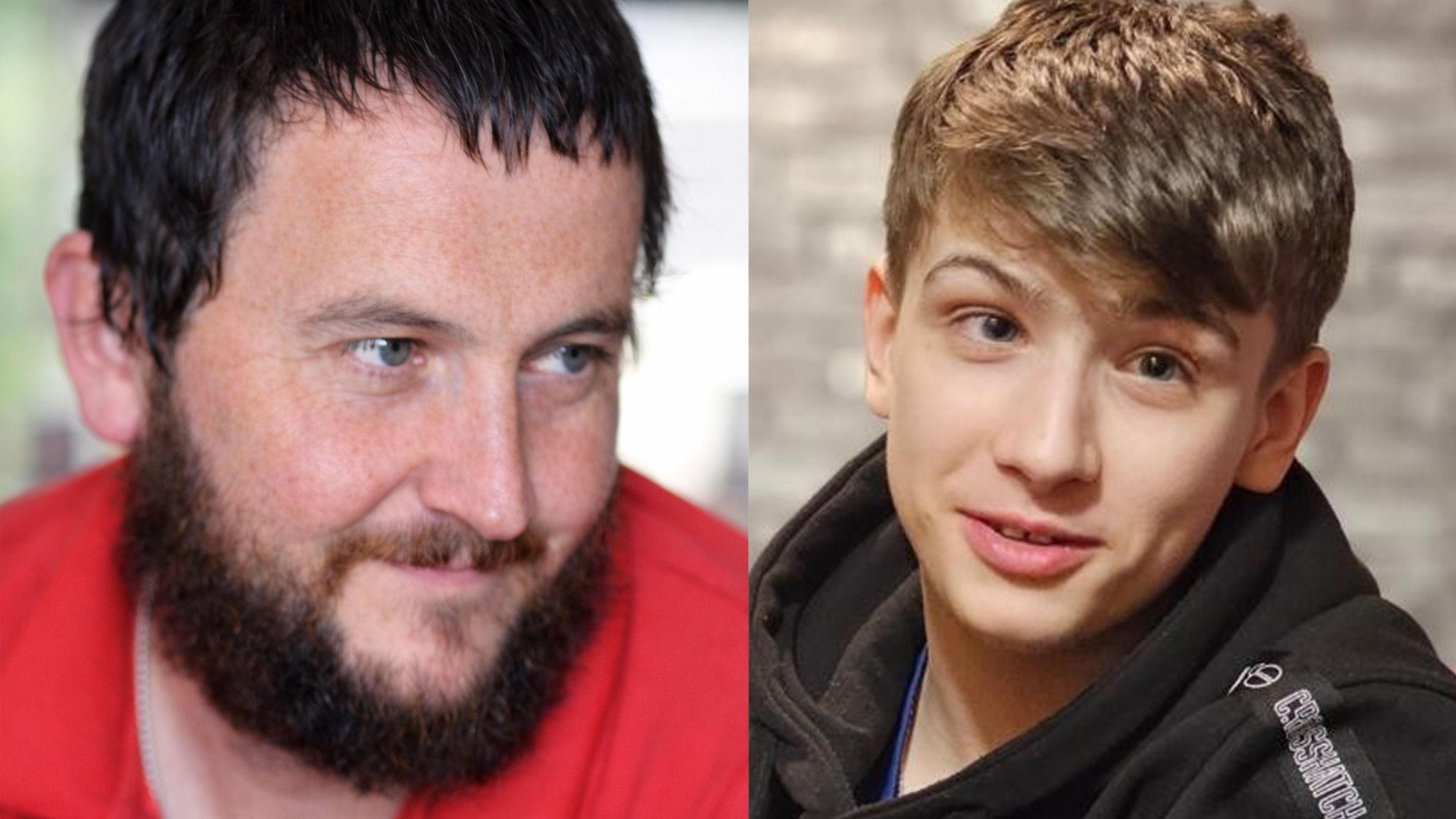 David Allan MacAoidh, 44, agus Kai Mac Mhathain, aois 16, às a' Chorpaich, a fhuair bàs an dèidh dhan chàr aca a dhol na theine faisg air a' Ghearasdan