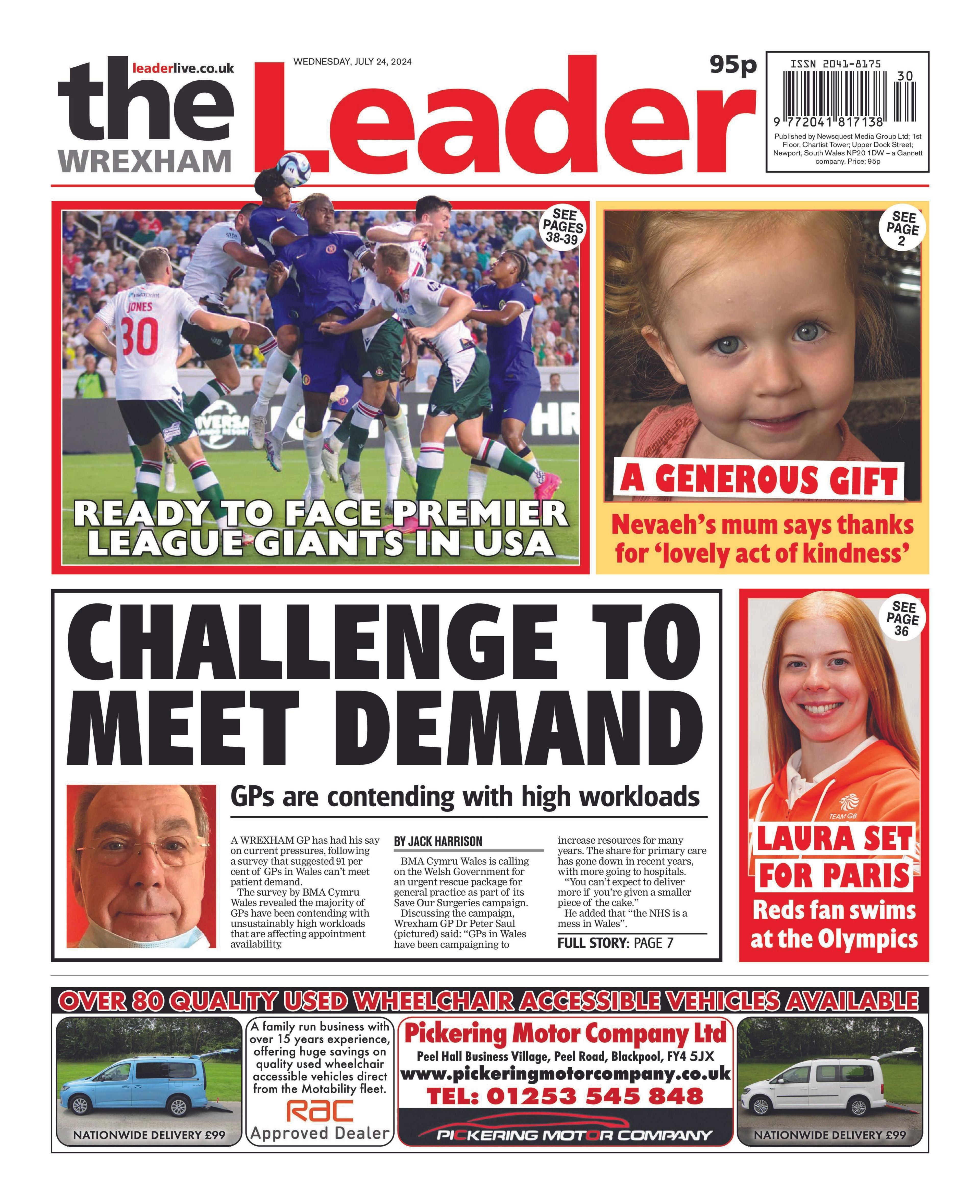 Front page of the Wrexham Leader