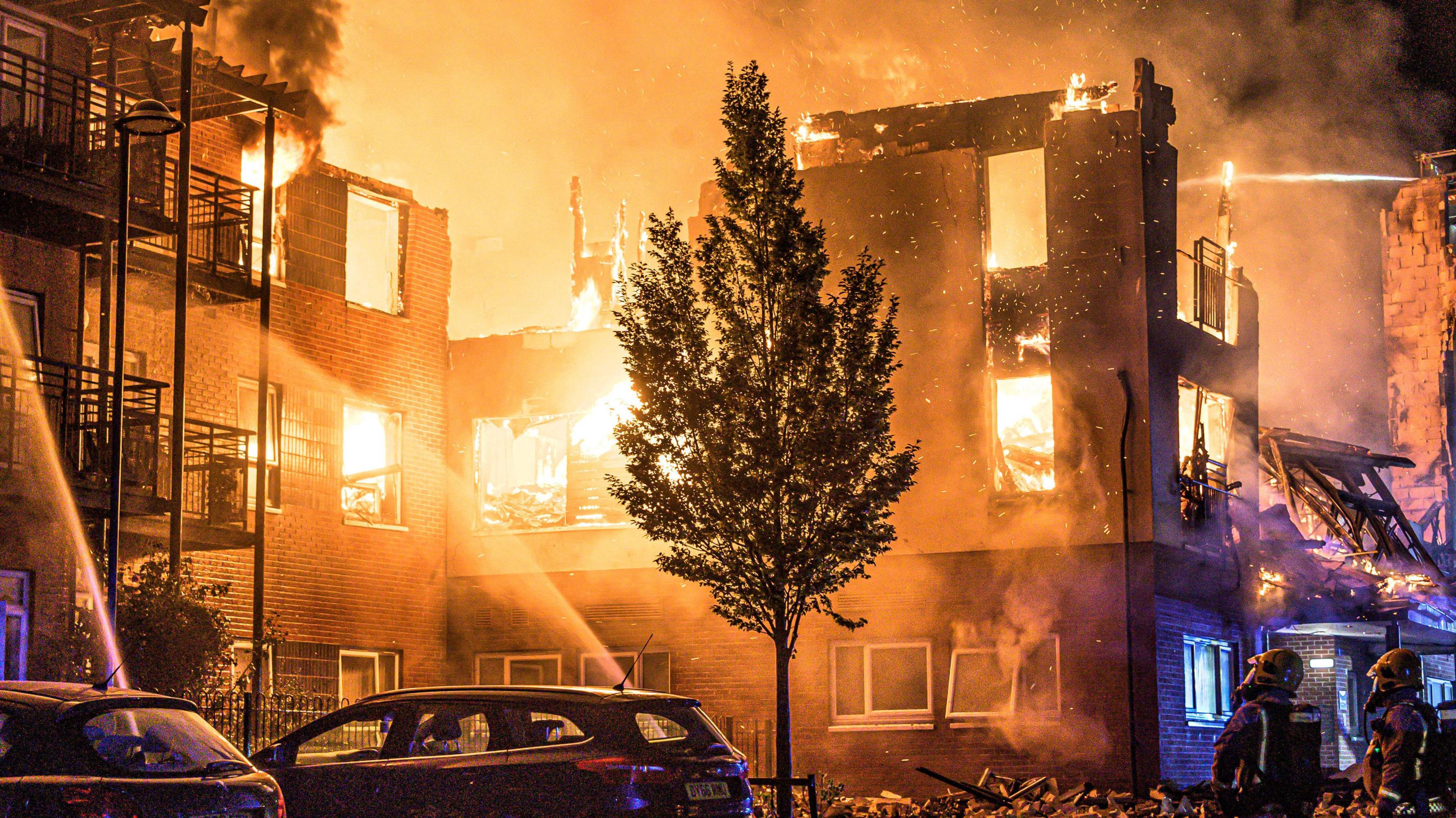 Firefighters at the scene of the blaze