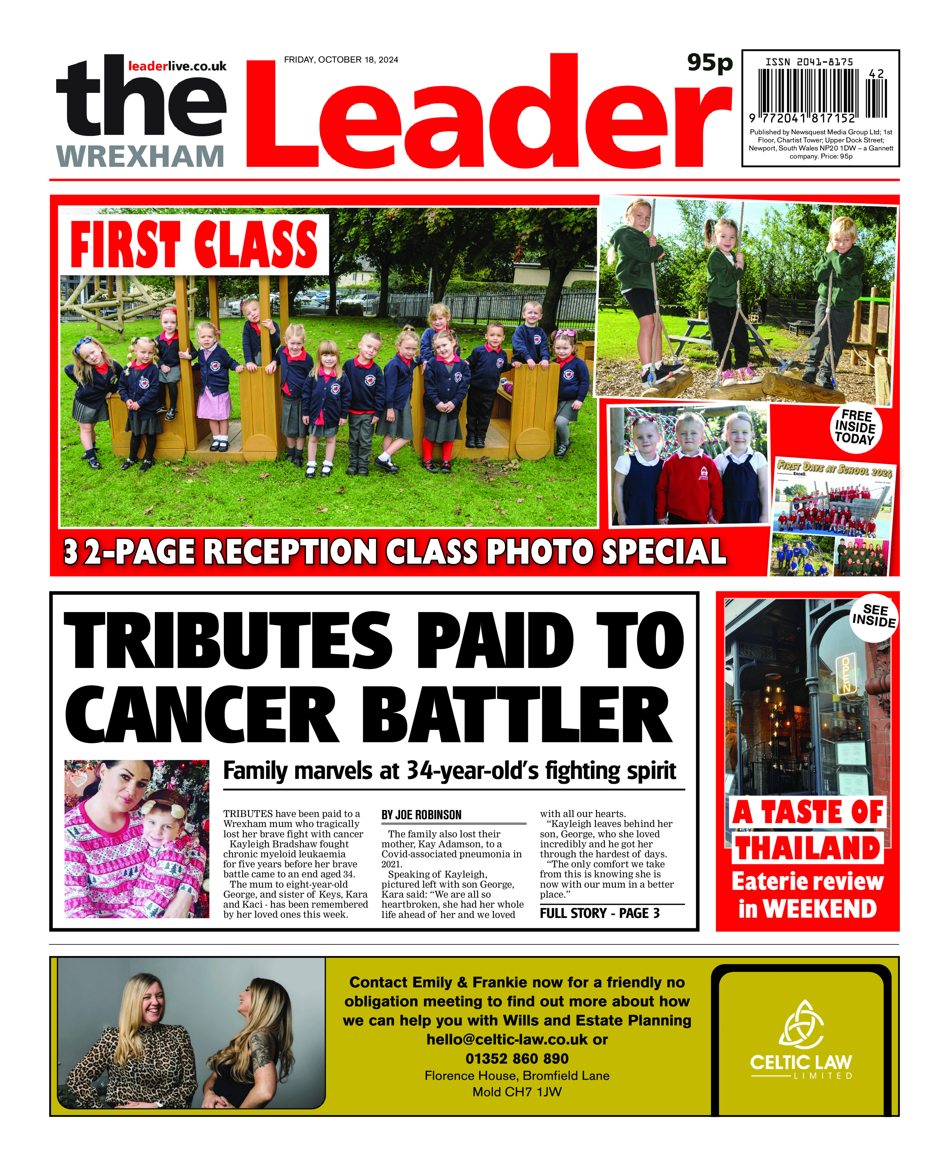 The front page of the Wrexham Leader 