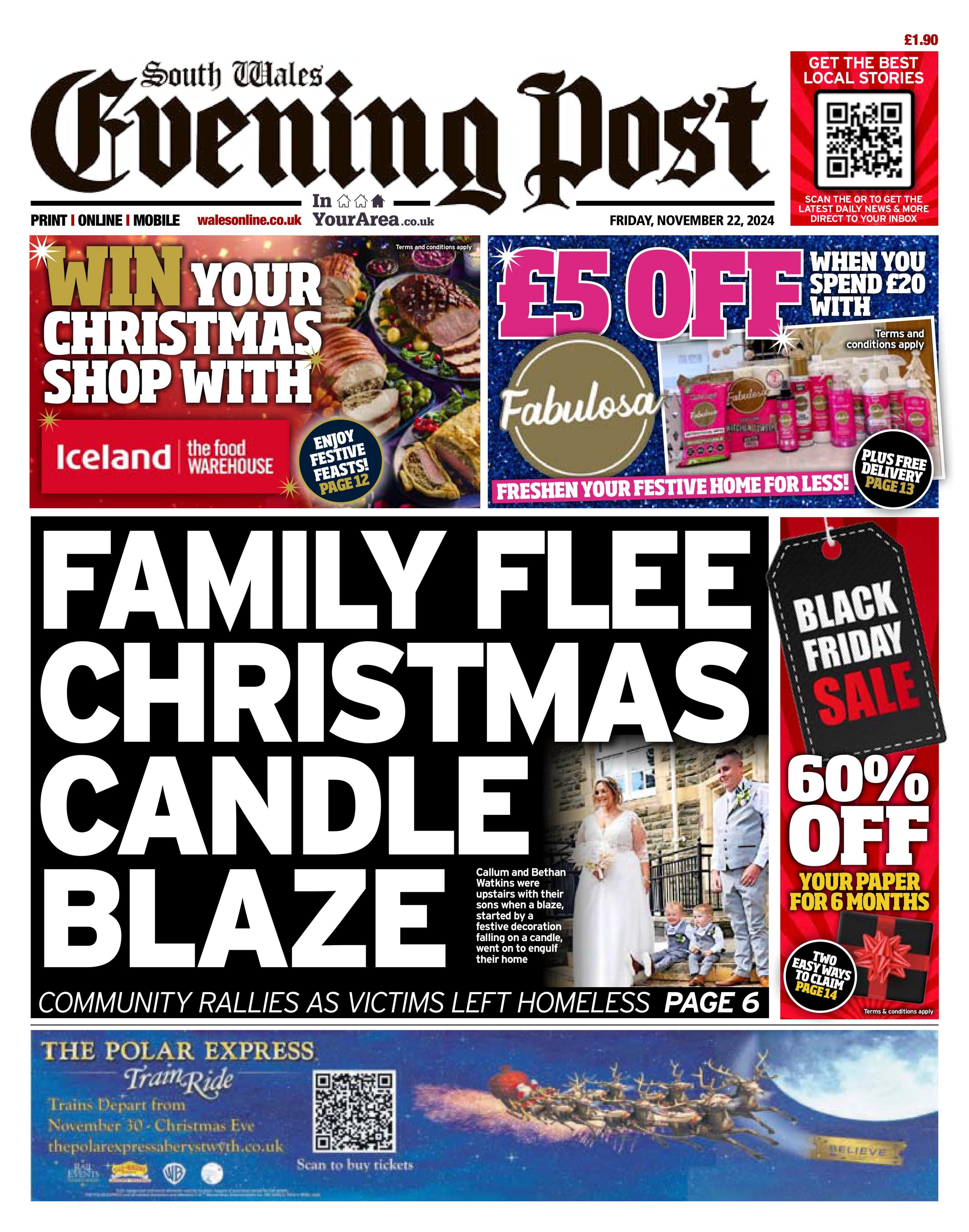 South Wales Evening Post front page 