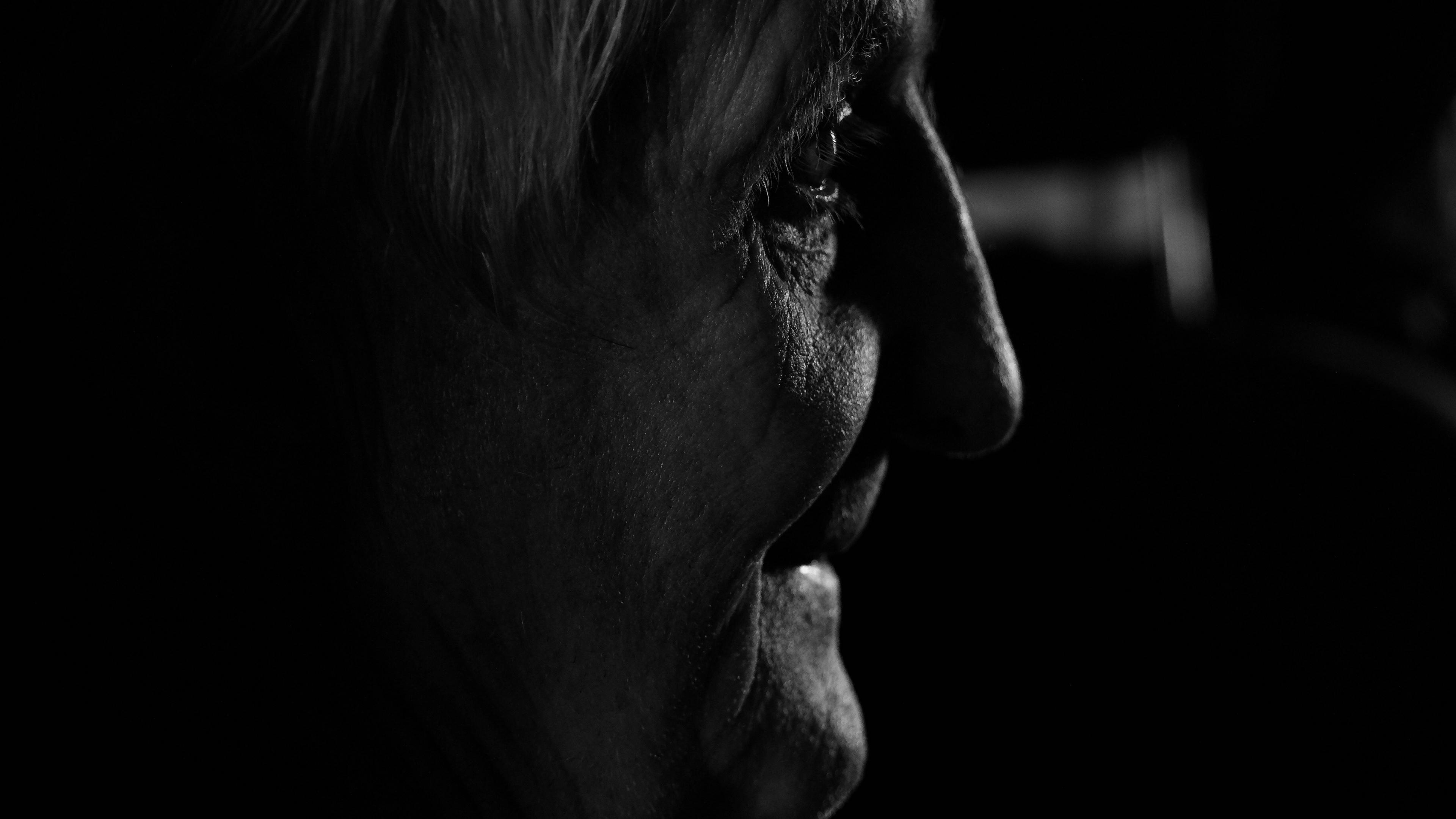 Ron Stoate side profile, black and white 