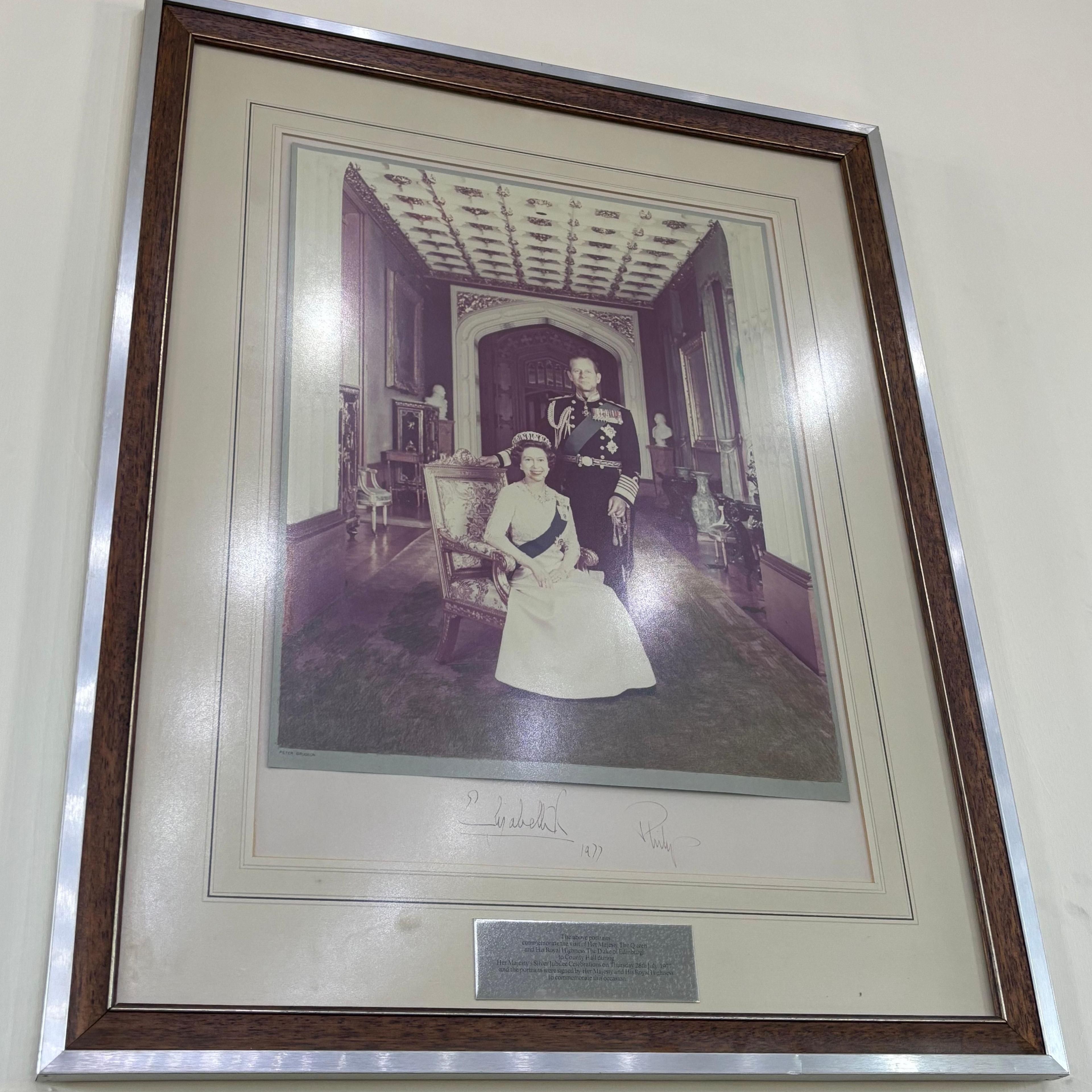 A portrait in County Hall of the late Queen's visit in 1977