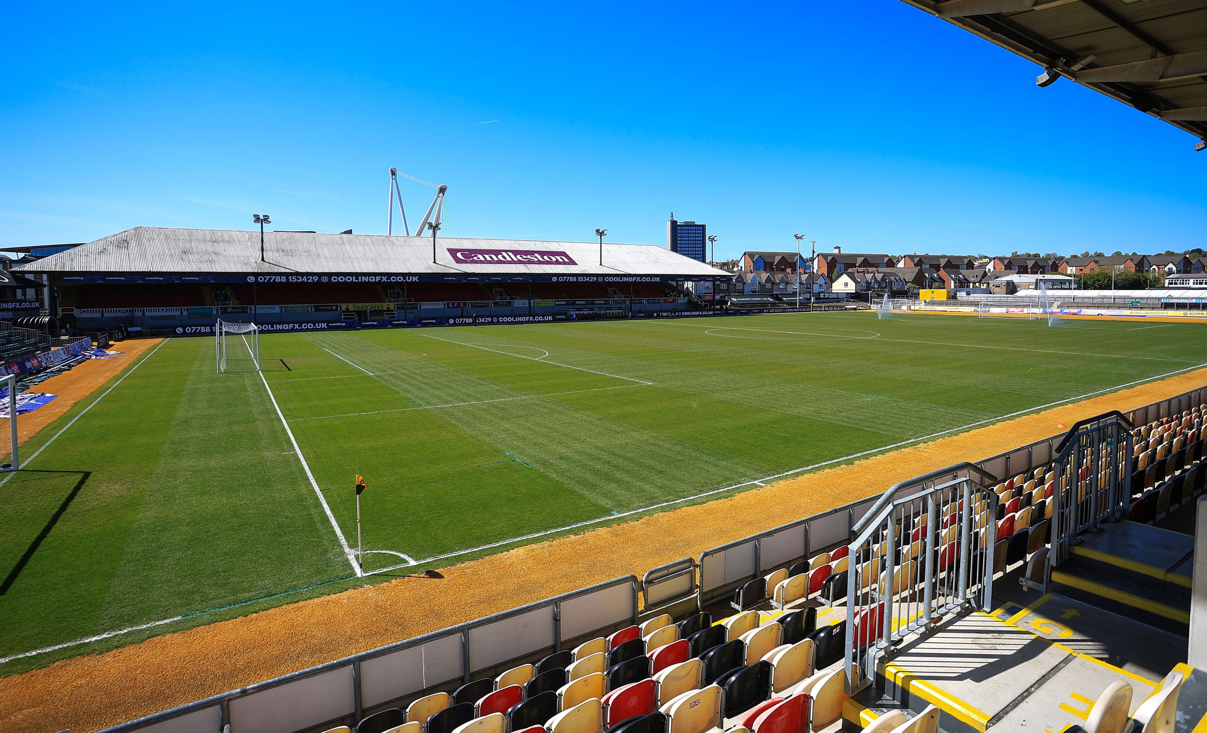 A view of the pitch from one of the stands at Rodney Parade