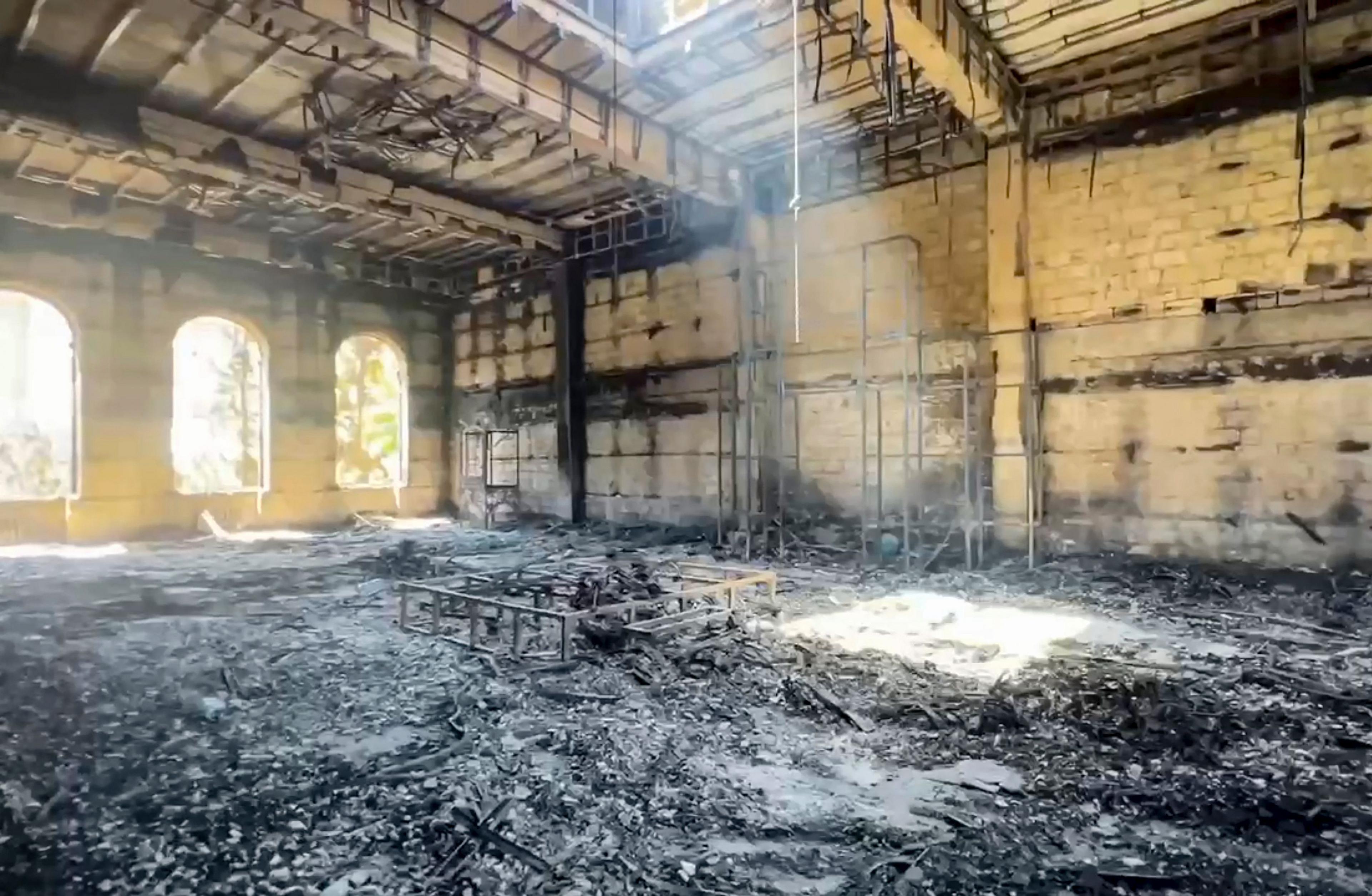 A burnt-out synagogue in Derbent