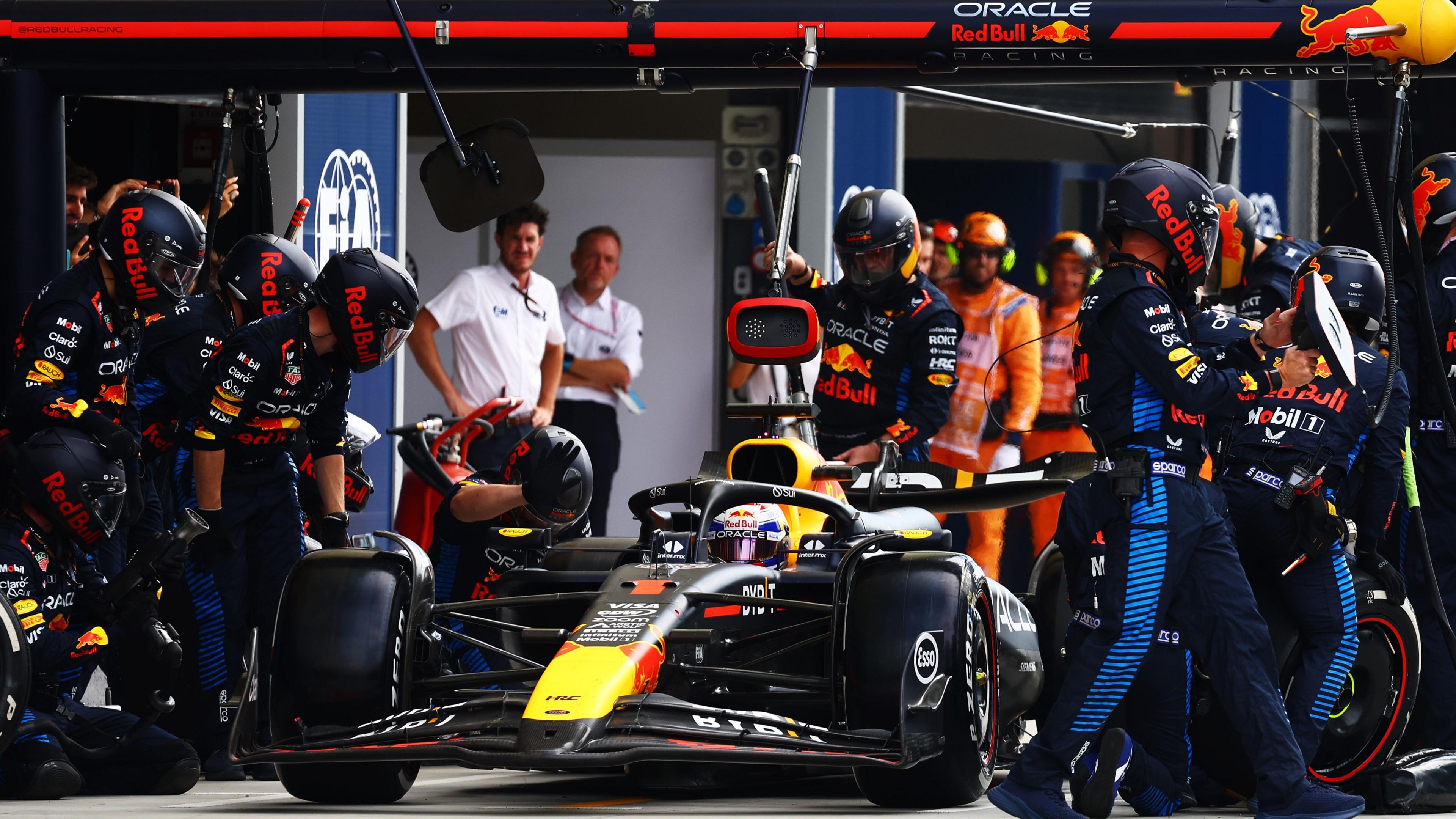 Max Verstappen takes a pit stop