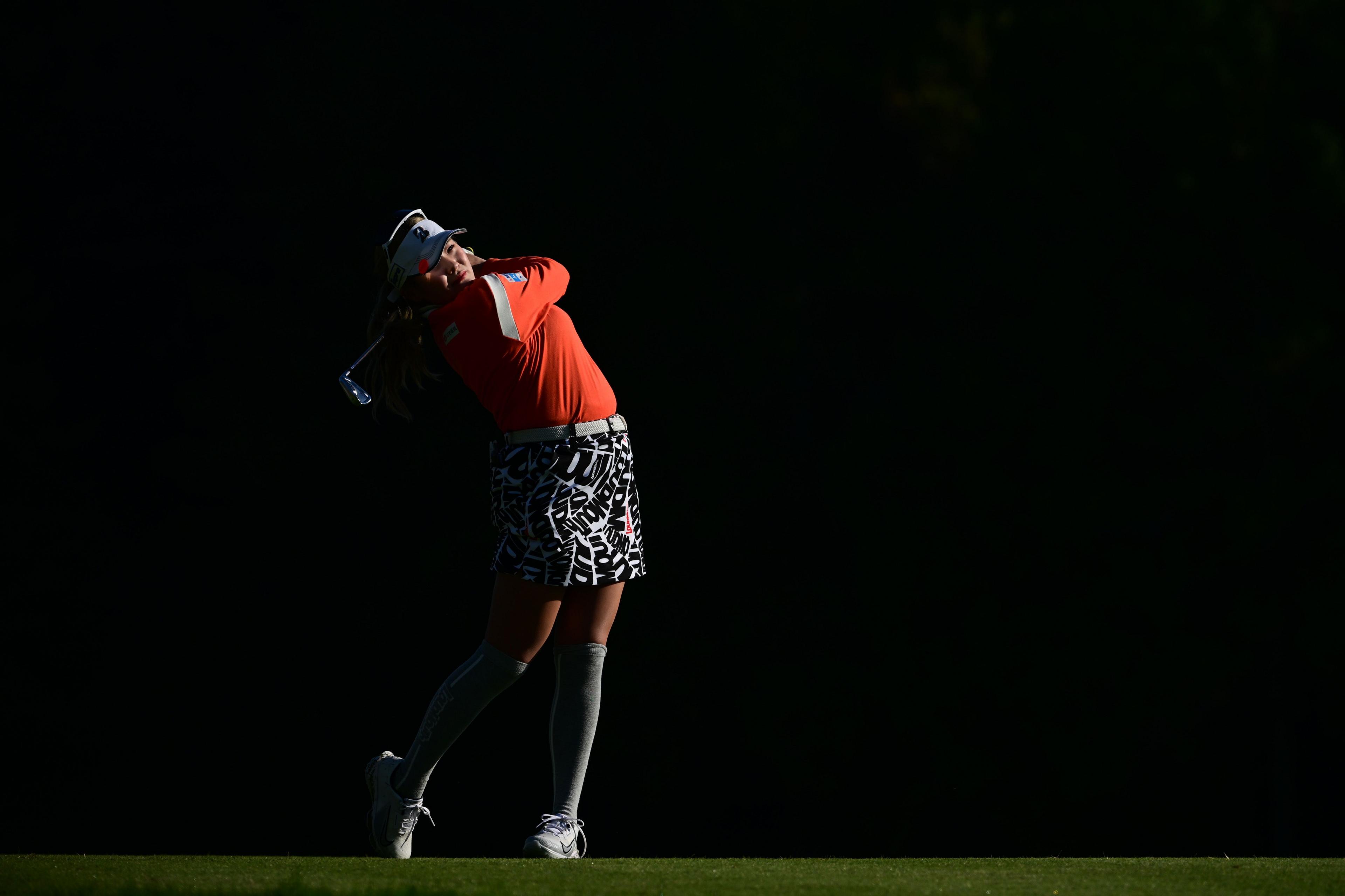 Shiho Kuwaki of Japan hits her tee shot on the second hole during the second round of the 40th Itoen Ladies Golf Tournament at Great Island Club on 9 November 2024 in Chonan, Chiba, Japan.