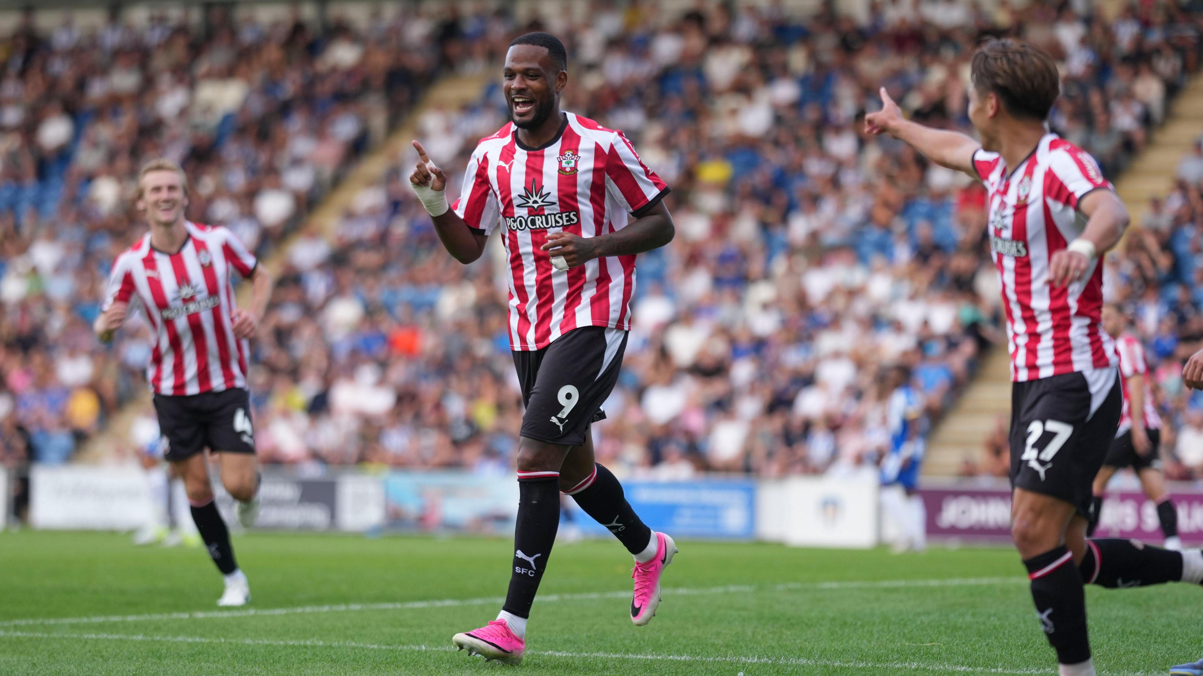 Cyle Larin celebrates after scoring for Southampton