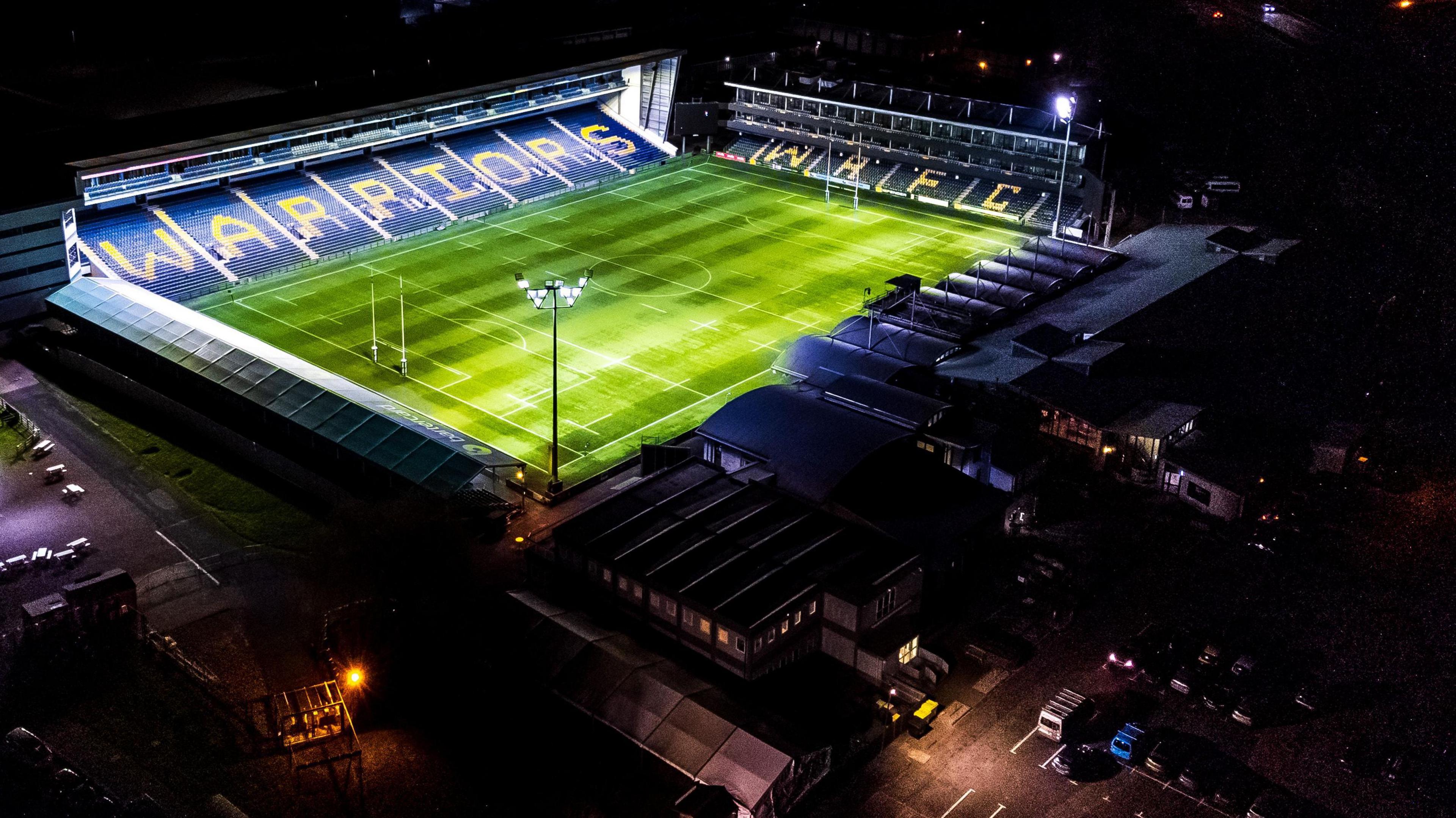 Sixways at night, in 2023, when Warriors Women were still playing home games there