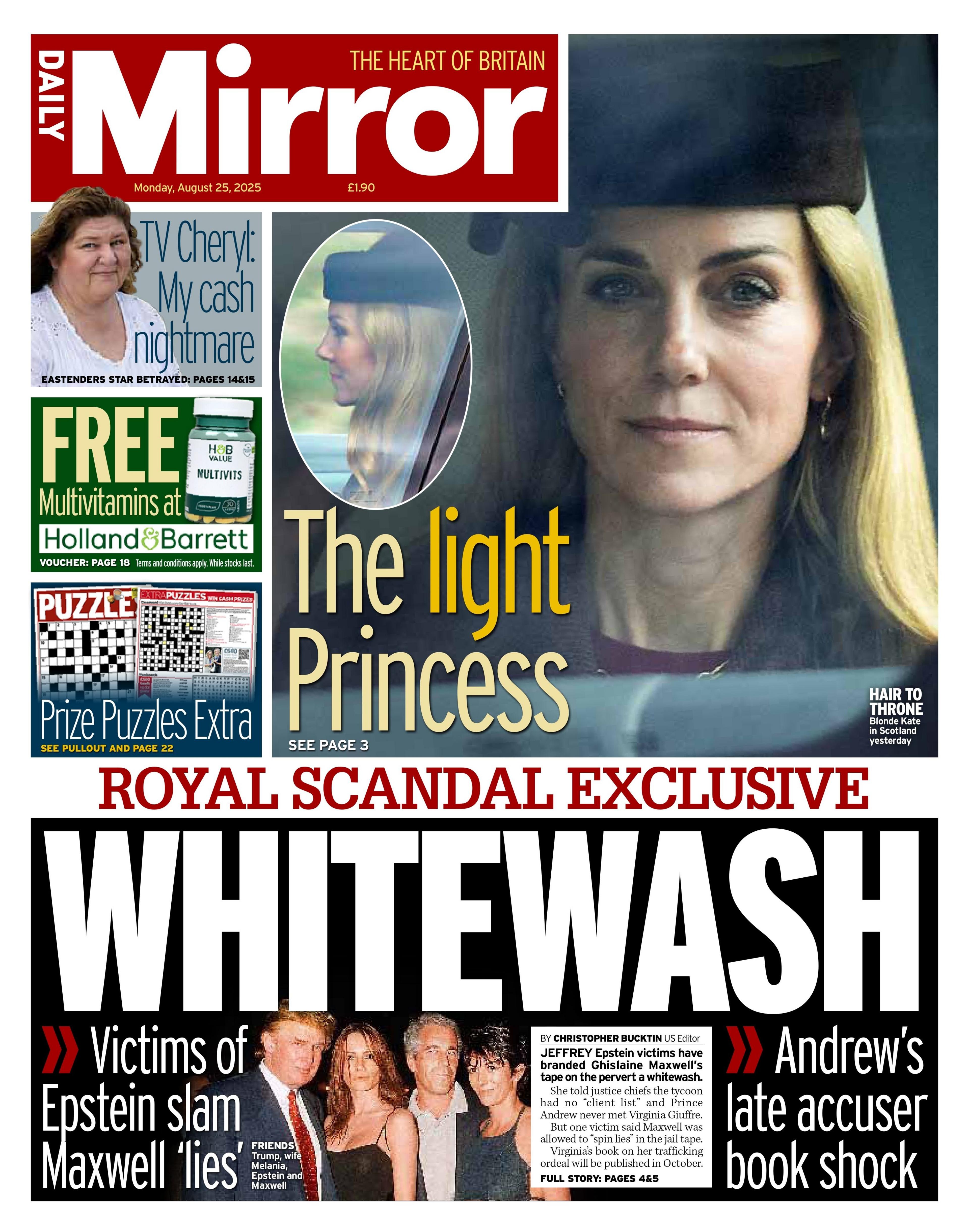The headline on the front page of the Daily Mirror reads: "Whitewash".