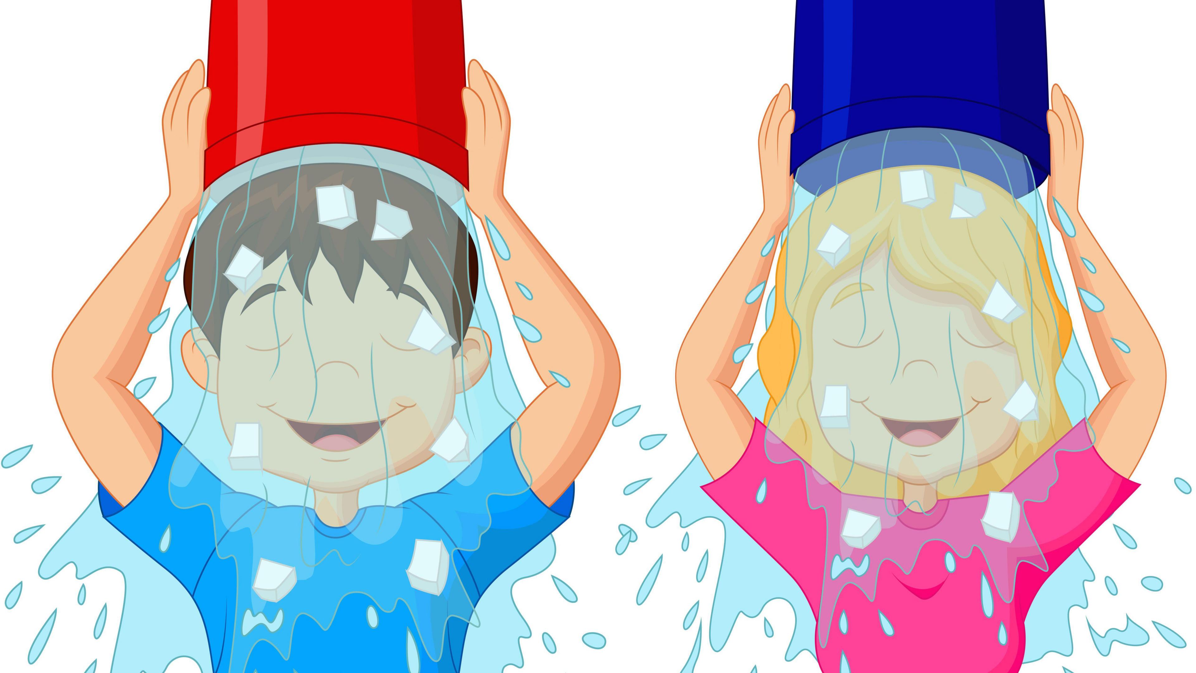 Cartoon of boy and girl pouring ice cold water