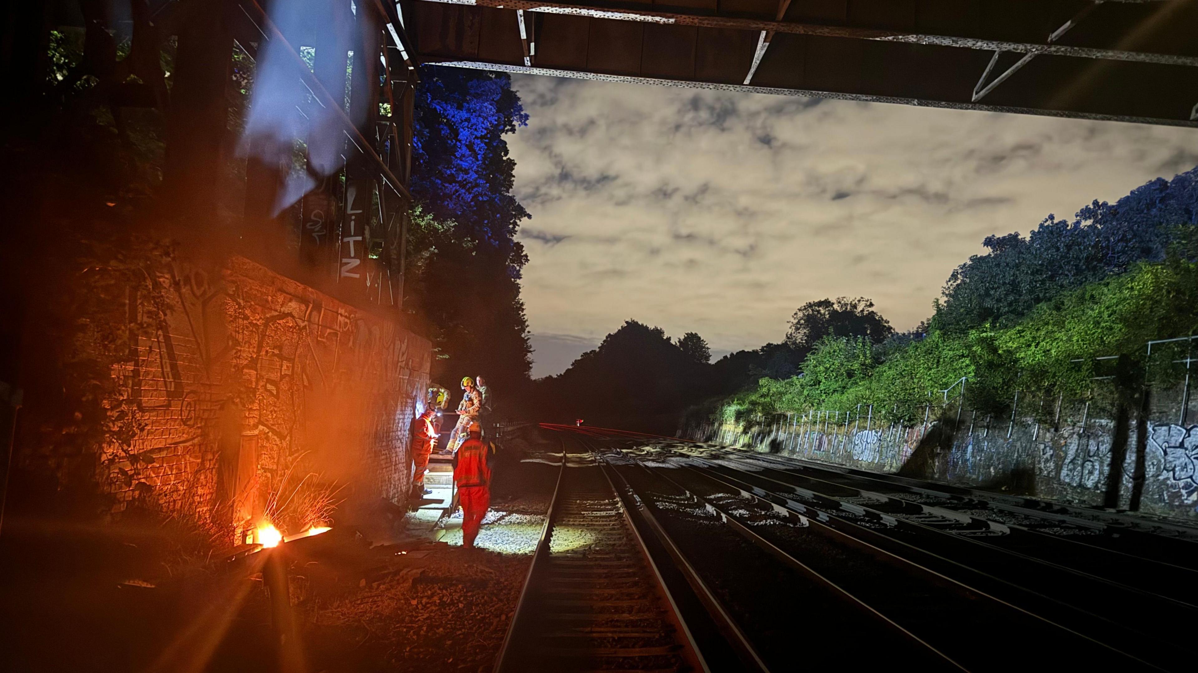 Fire under bridge in Brockley