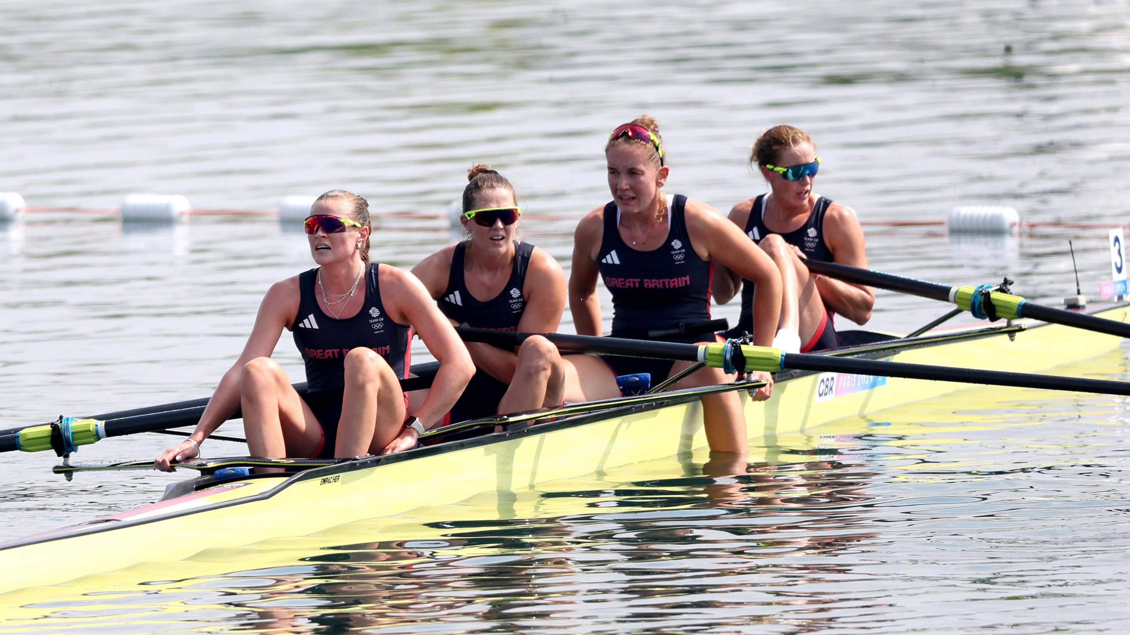 The Team GB women’s four at the end of the final where they finished second