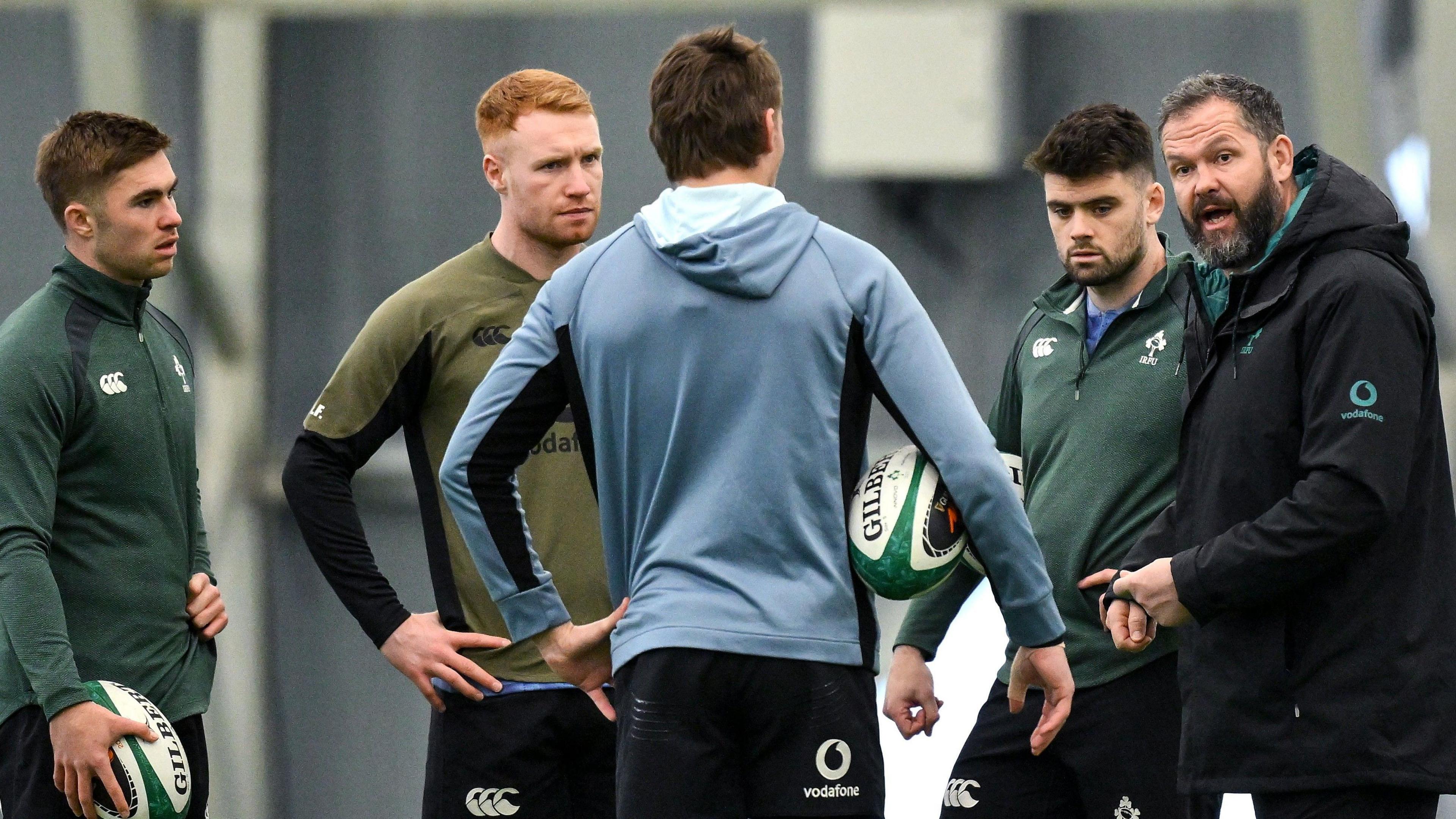 Andy Farrell speaks with his players in training