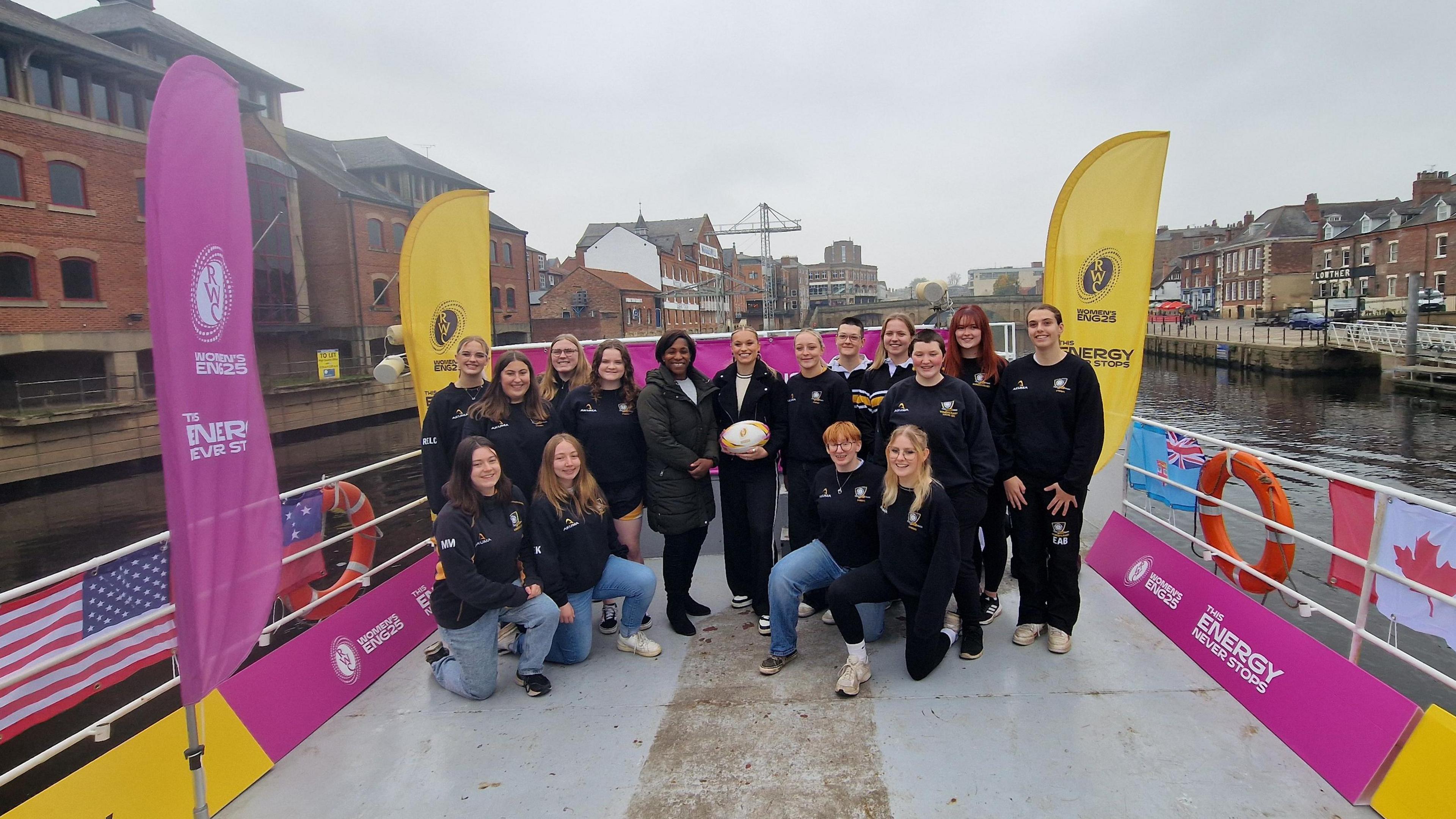 Rugby players on a boat on the River Ouse in York