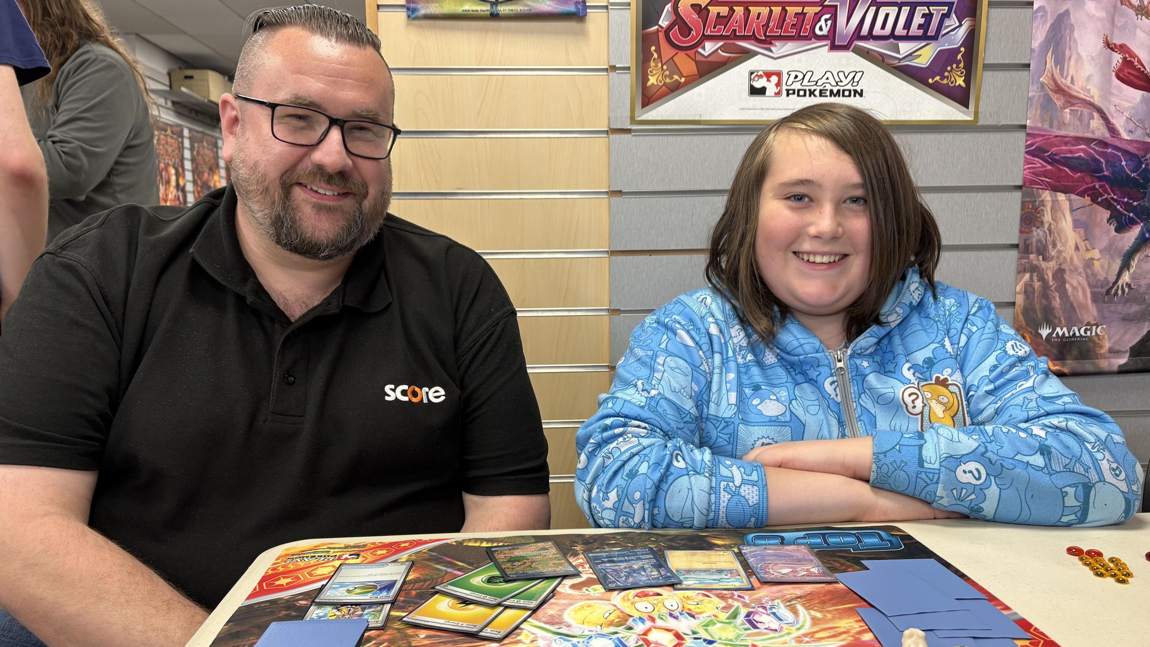 Isaac and his dad Kenny at the Gemini Gaming Shop in Huddersfield