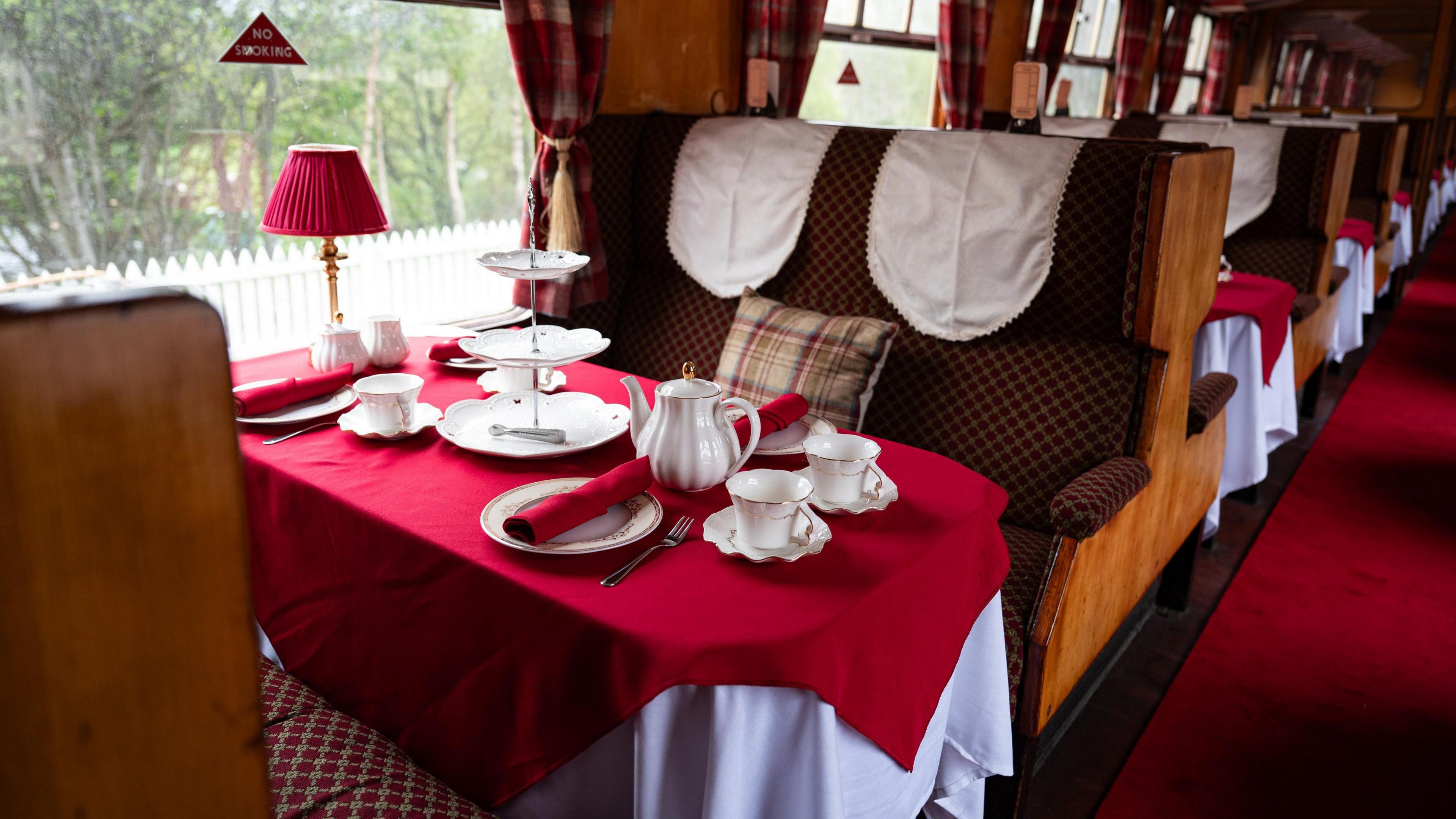 An empty steam train carridge, which is used to transport the new Traitors contestants to the castle in Inverness