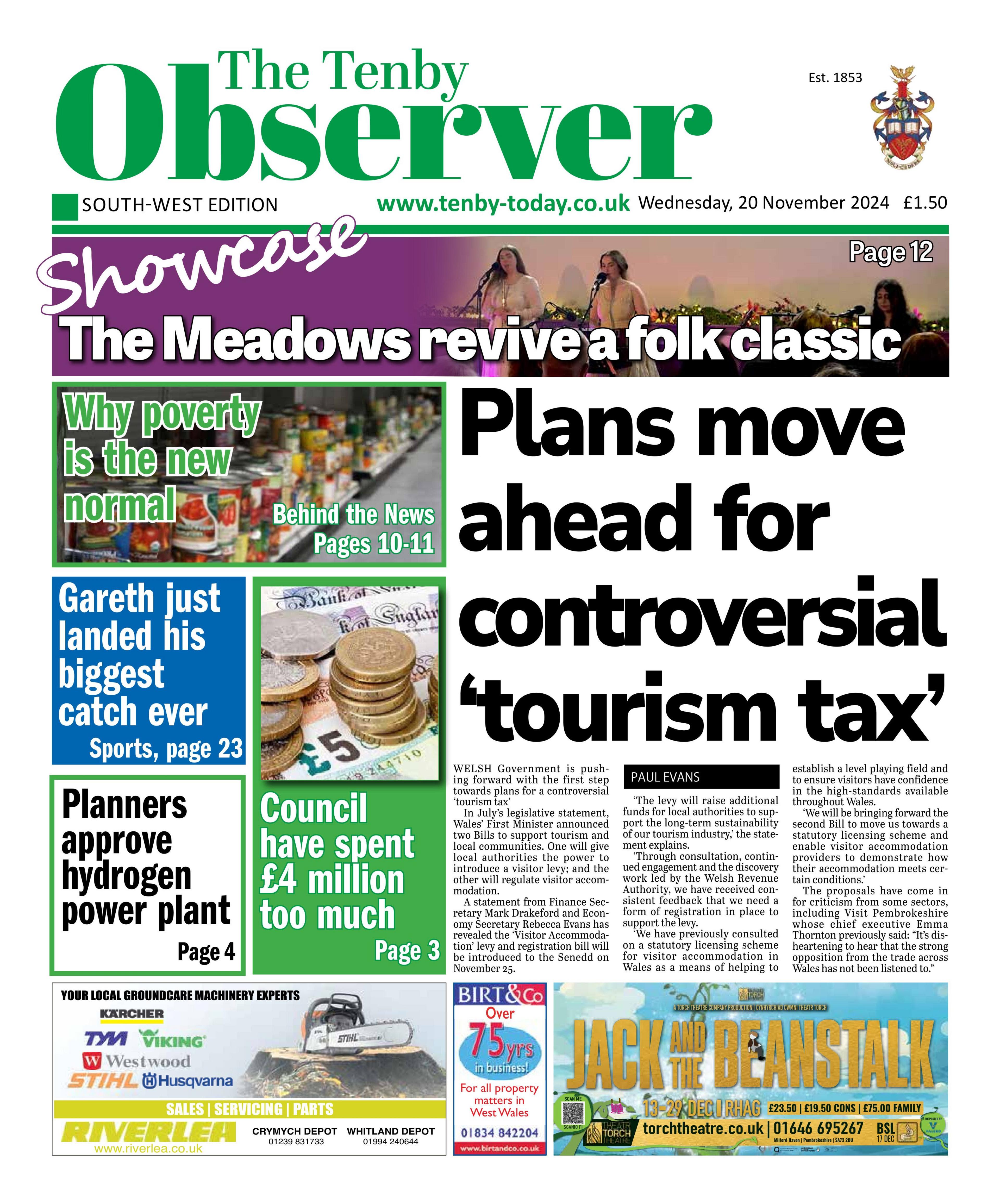 Front page of the Tenby Observer