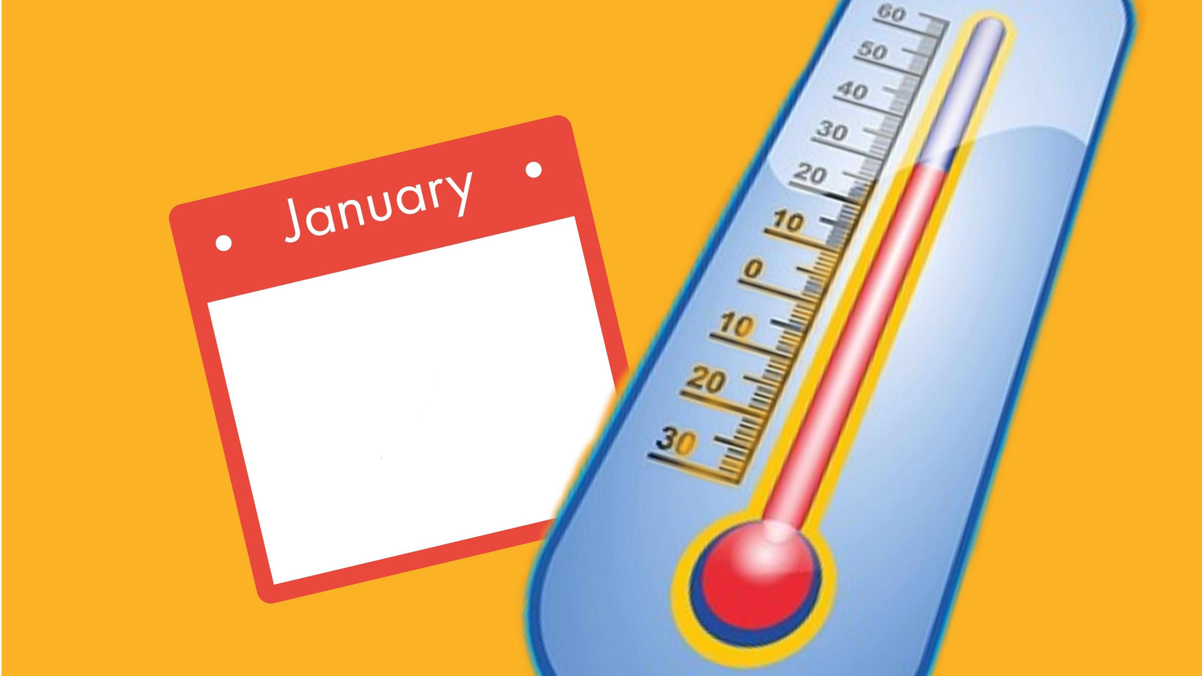 Calendar showing January with a thermometer. 