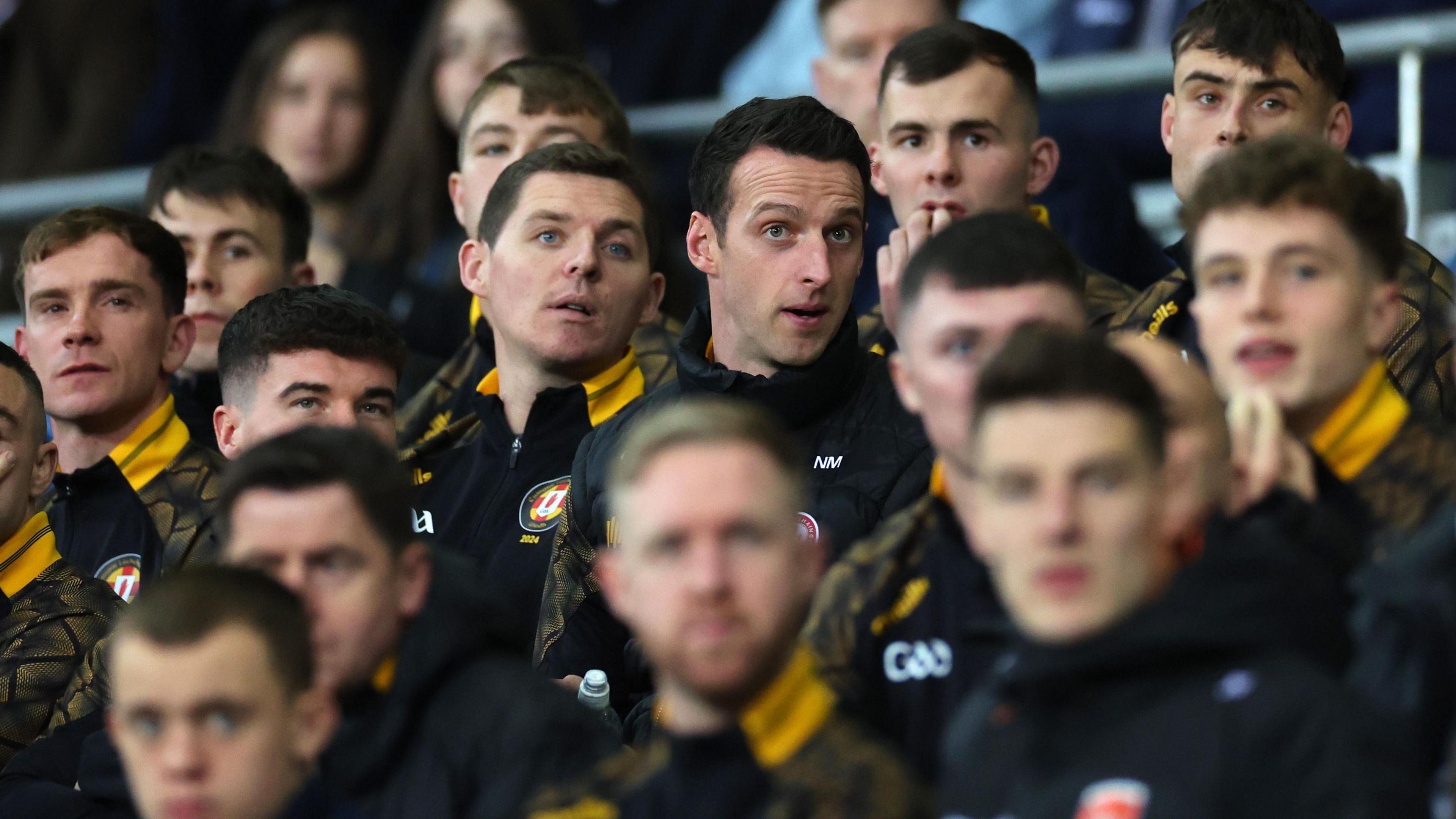 Niall Morgan and his Ulster team-mates intently watch the opening Interprovincial semi-final between Connacht and Leinster