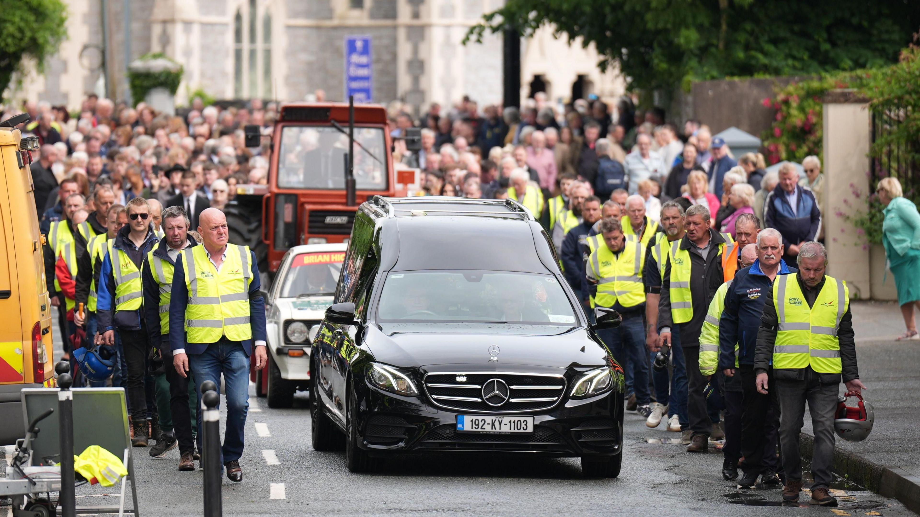 The hearse leaving following the funeral of murdered Co Kerry farmer Michael Gaine at the Holy Cross Church in Kenmare. Picture date: Saturday June 7, 2025. PA Photo. See PA story FUNERAL Gaine. Photo credit should read: Niall Carson/PA Wire