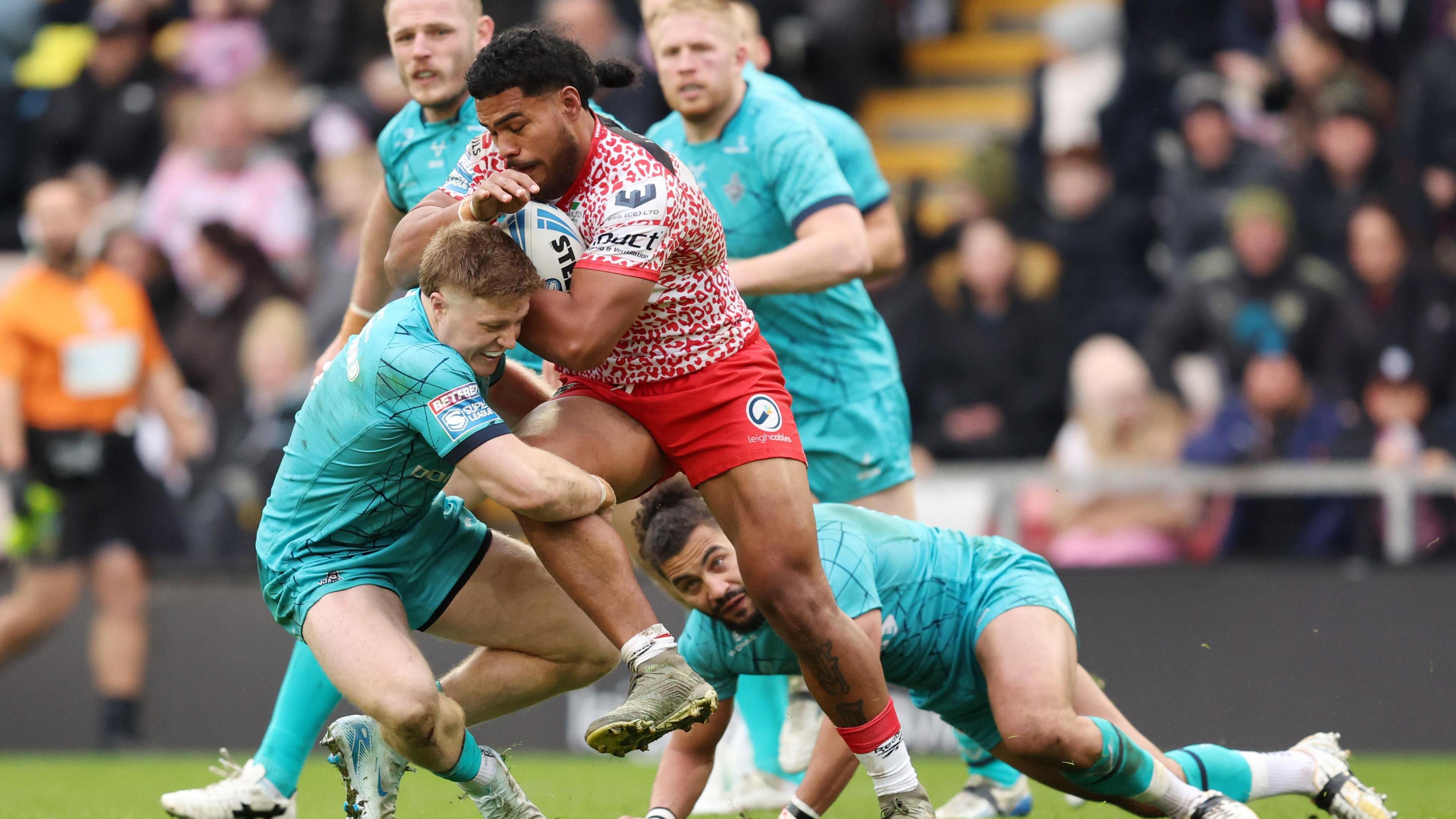 Alec Tuitavake in action for Leigh against Huddersfield