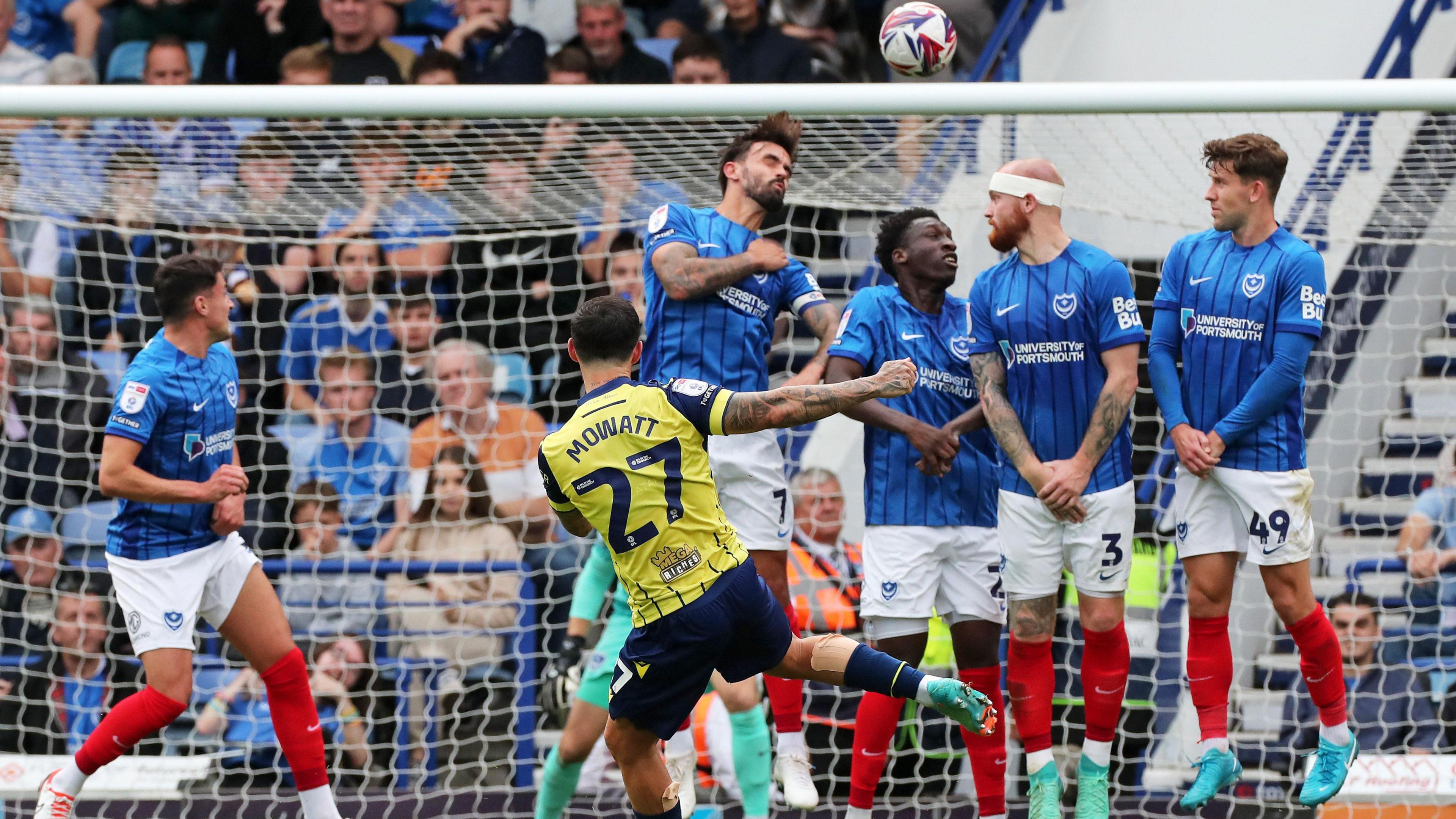 Alex Mowatt scores with a free-kick for West Bromwich Albion against Portsmouth