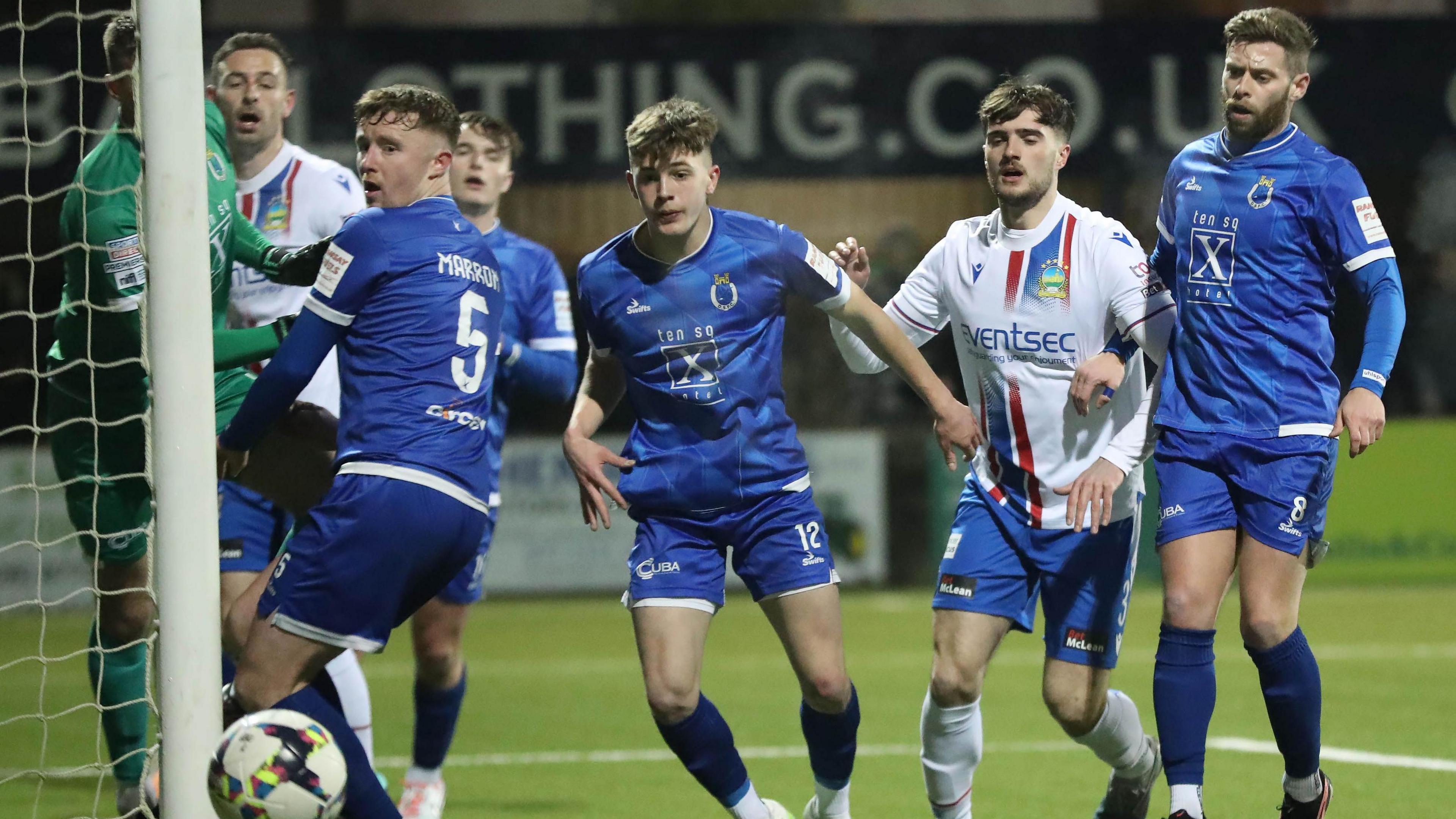 Action from the BetMcLean Cup semi-final between Dungannon Swifts and Linfield at Stangmore Park last January