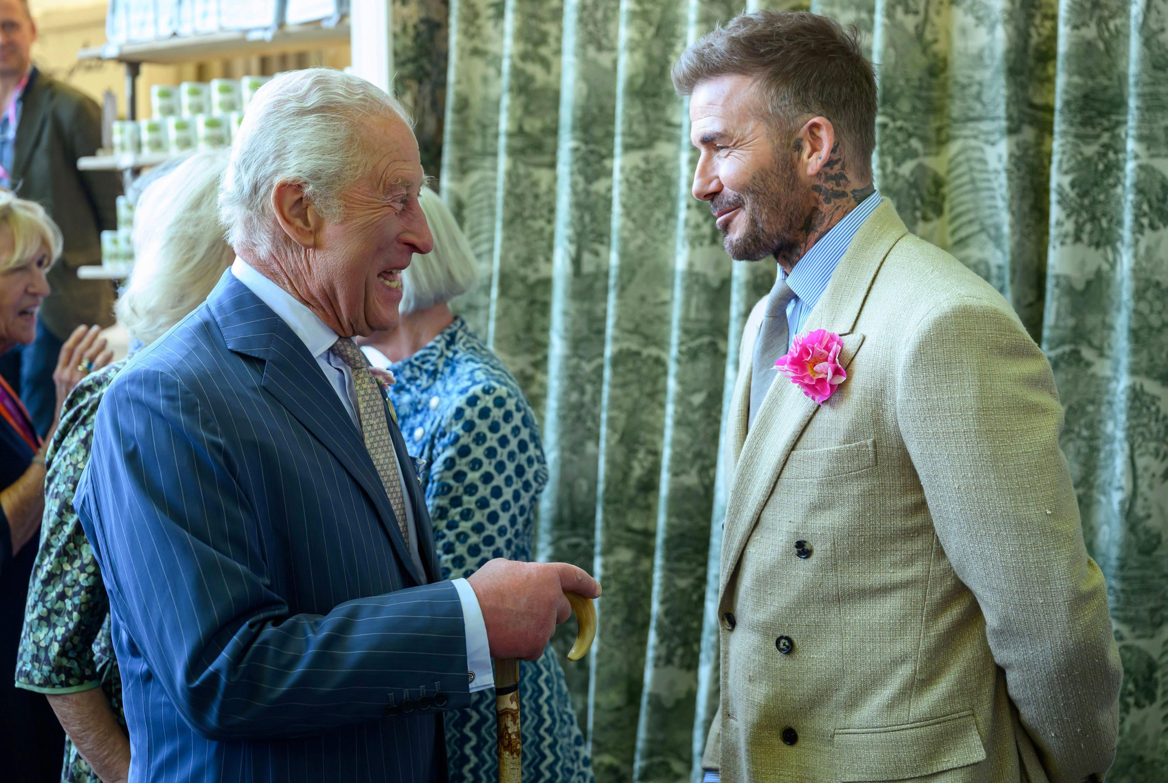 King Charles shared a joke wirh Beckham at the recent Chelsea Flower Show