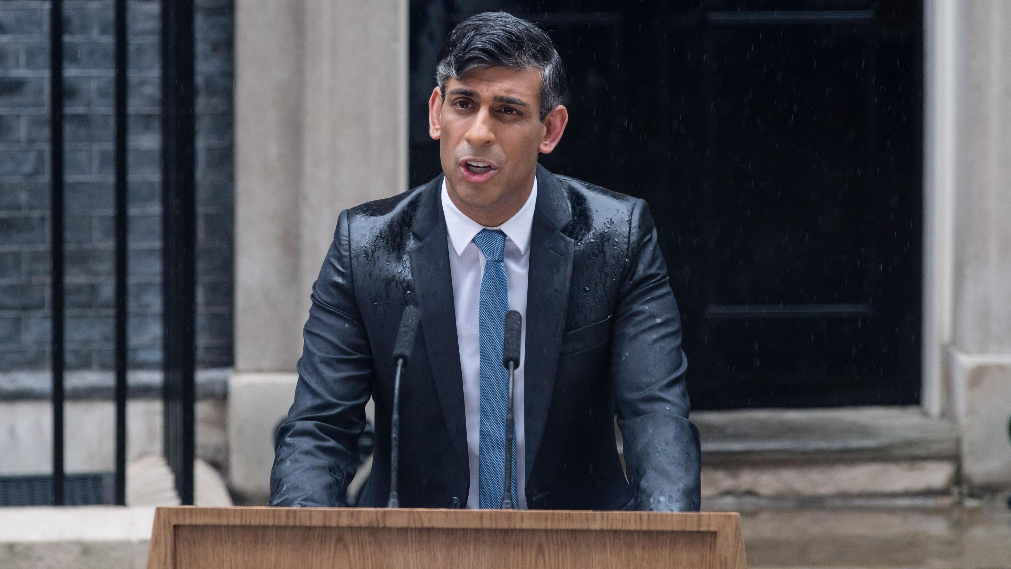 On 22 May, former British Prime Minister Rishi Sunak made a statement in the rain outside 10 Downing Street announcing a UK general election would take place on 4 July in London, UK