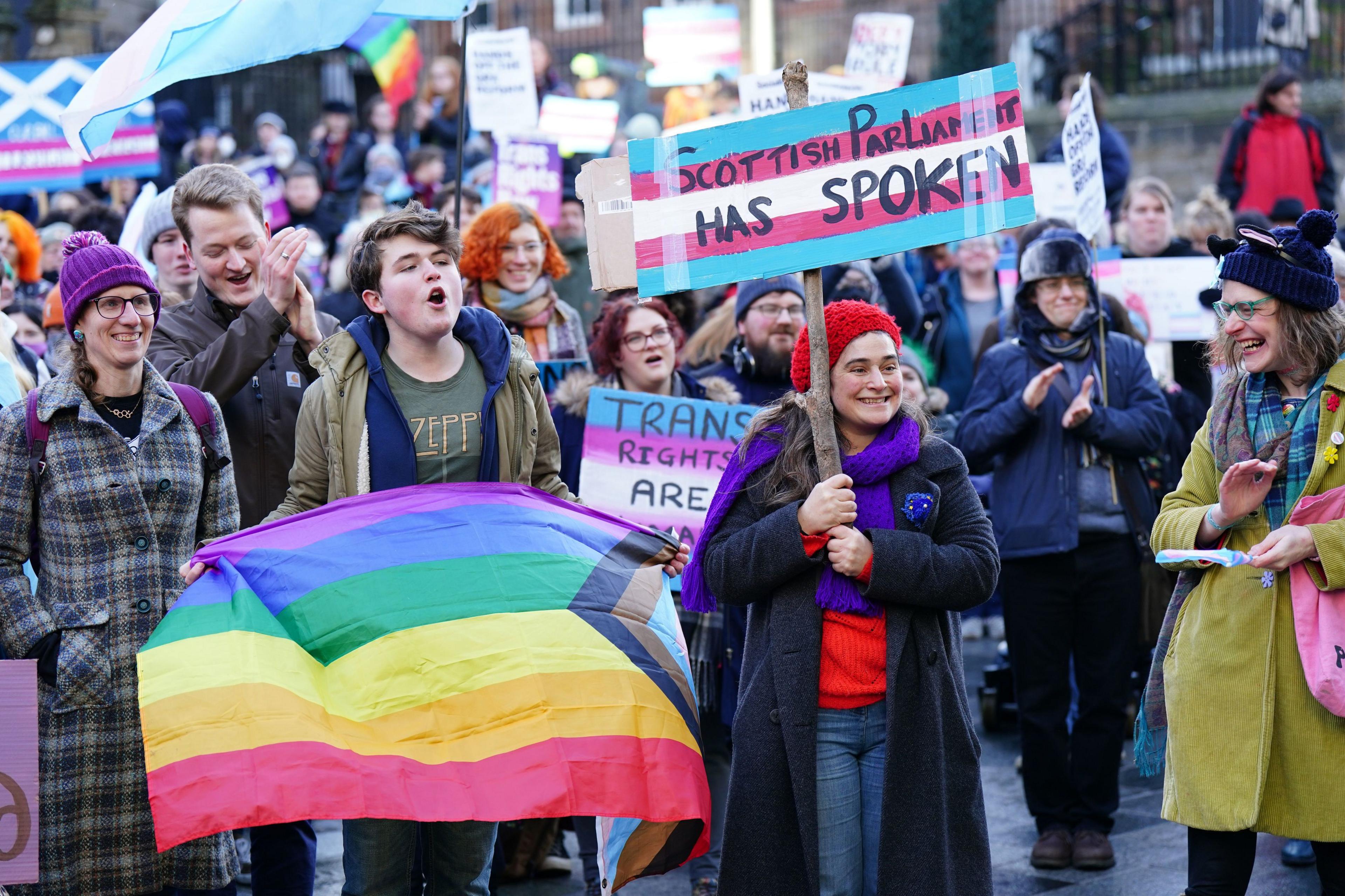 Trans rights activists marching