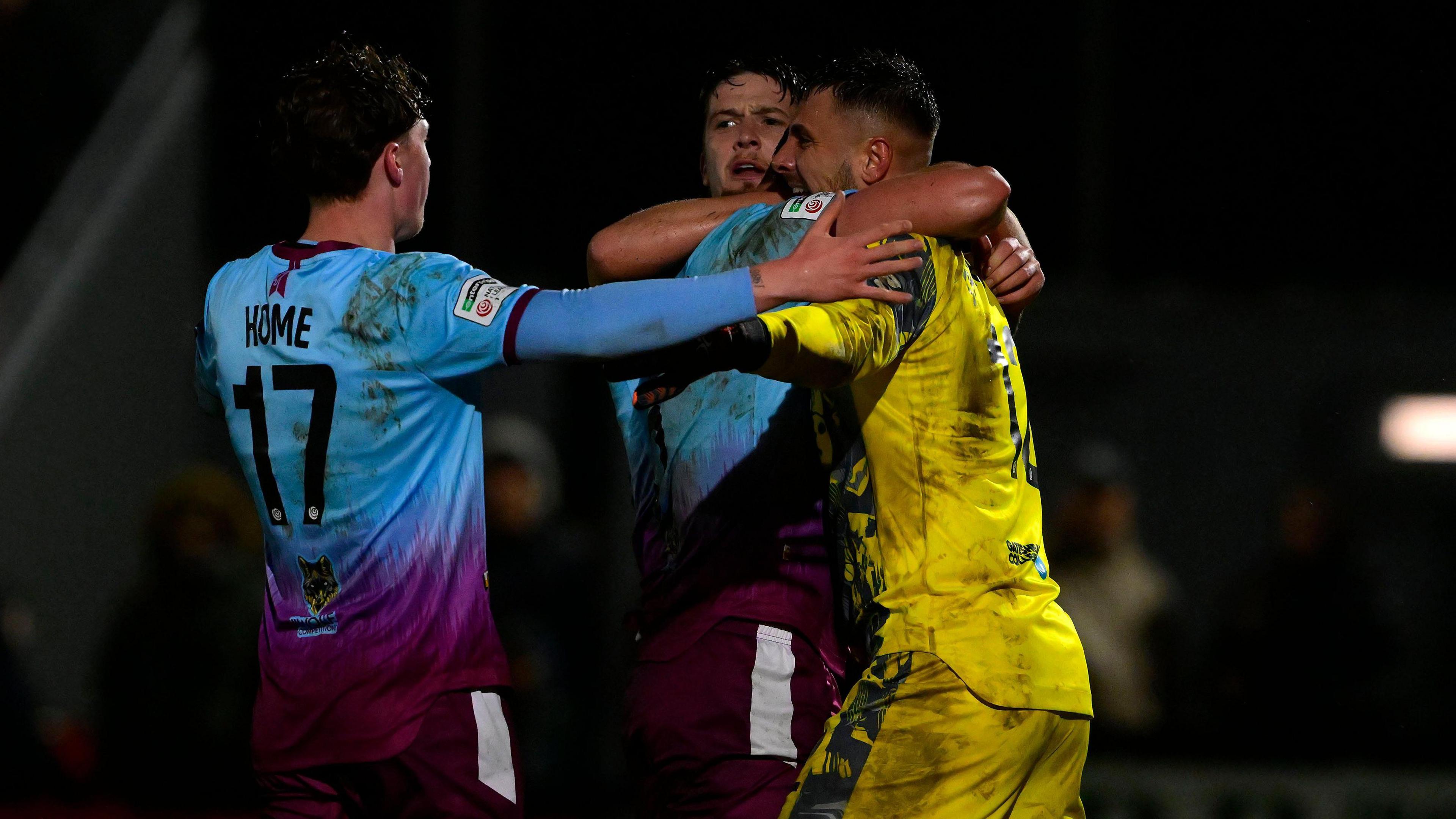 Gateshead players celebrate after winning at Truro in February