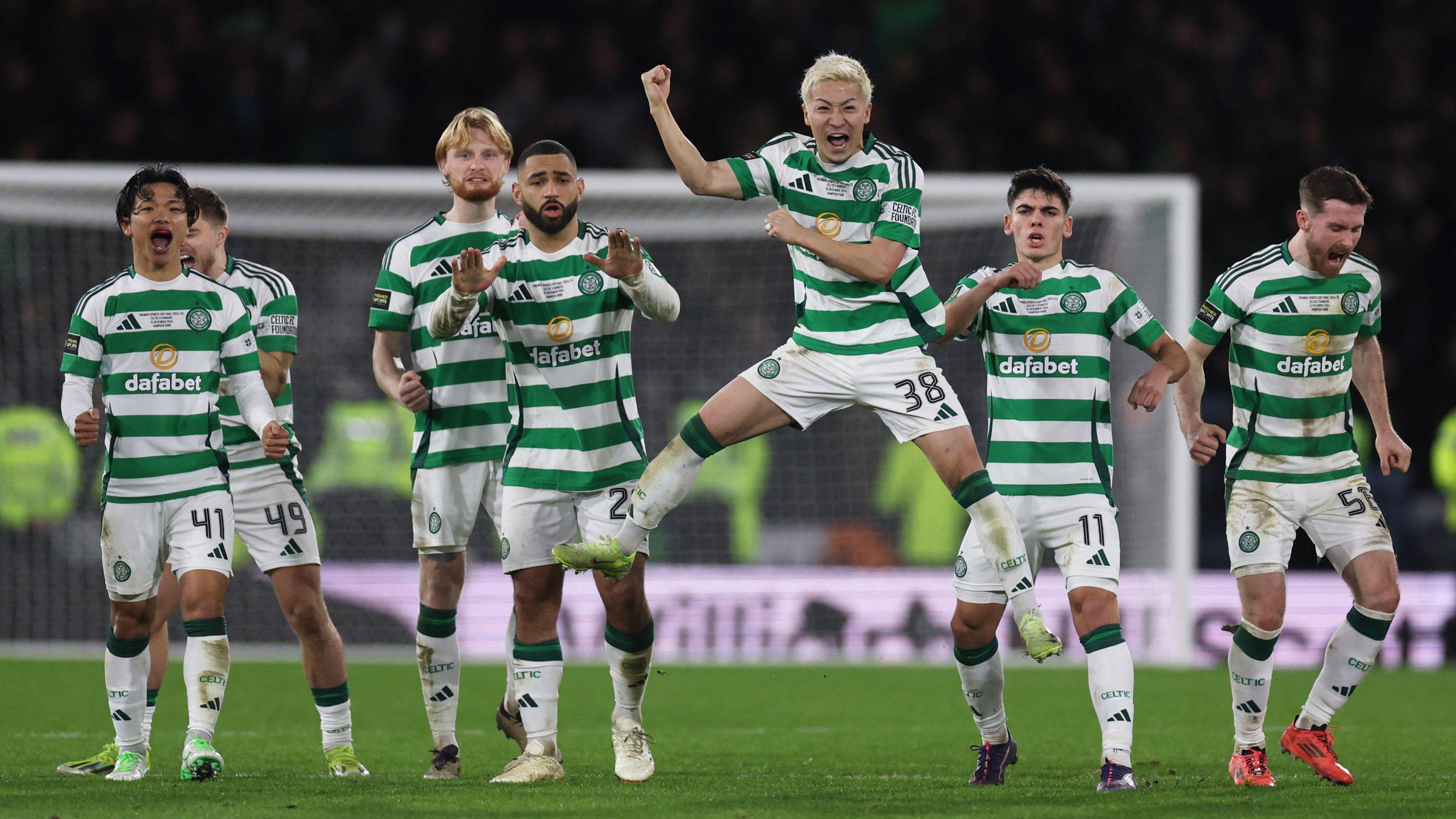 Celtic players during the penalty shootout