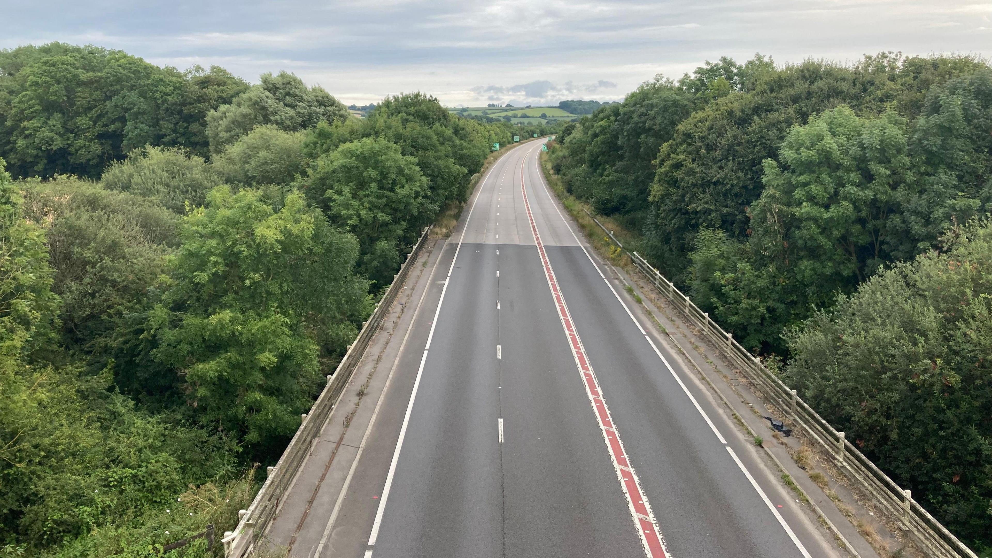 A photo taken above an empty road on the A303 Ilminster Bypass