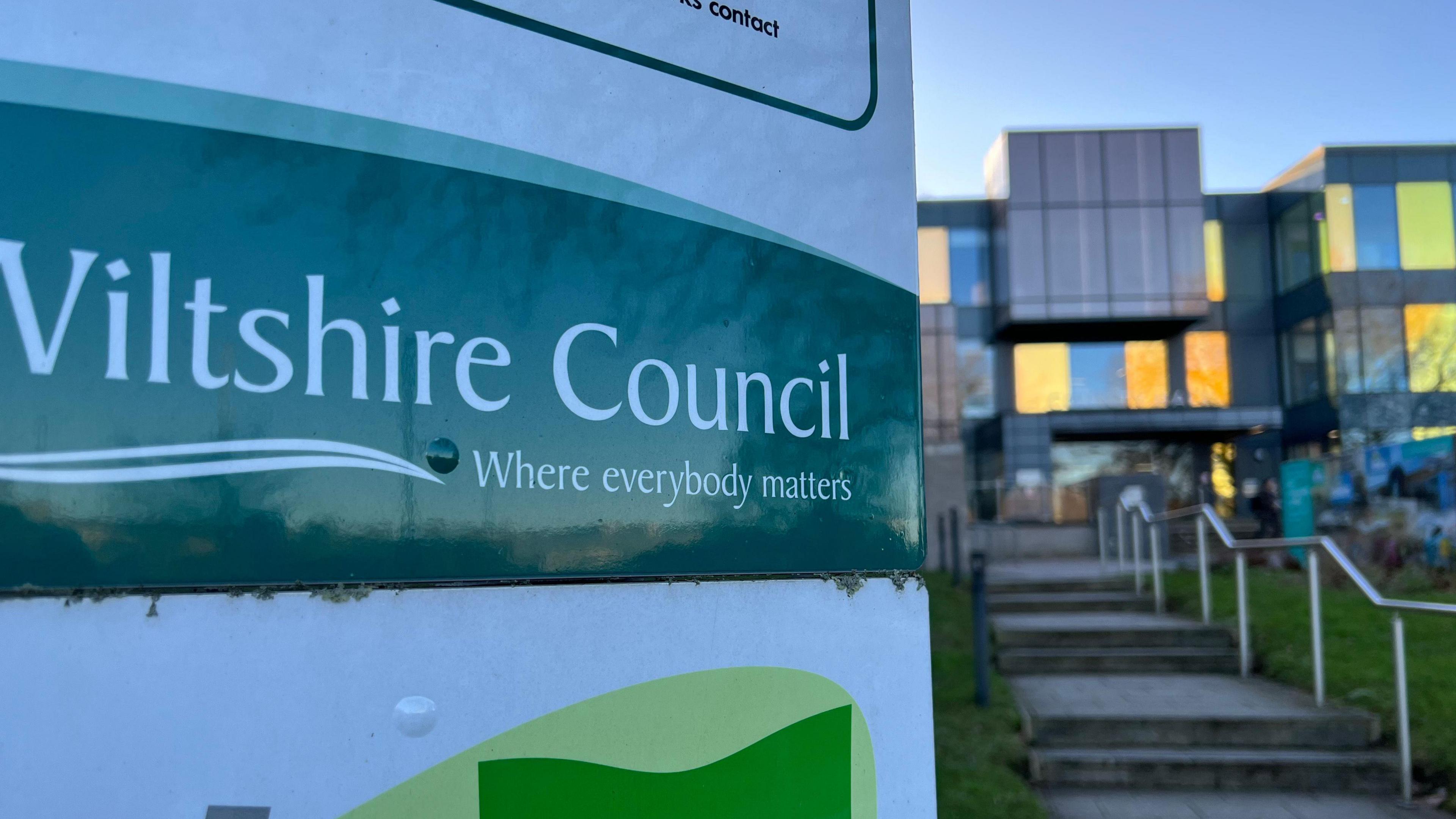 A Wiltshire Council sign outside the council offices