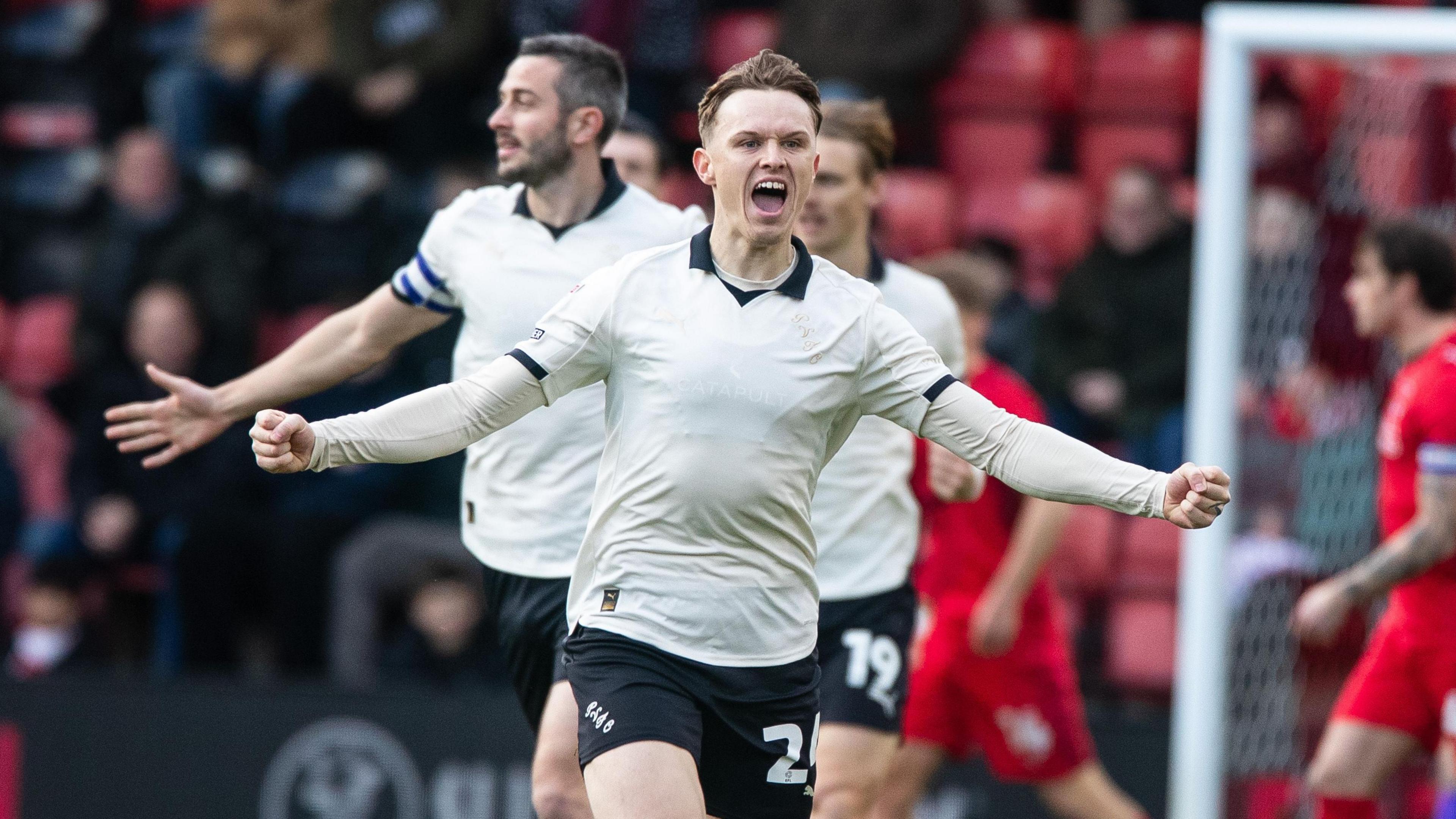 Kyle John of Port Vale celebrates his goal against Leyton Orient